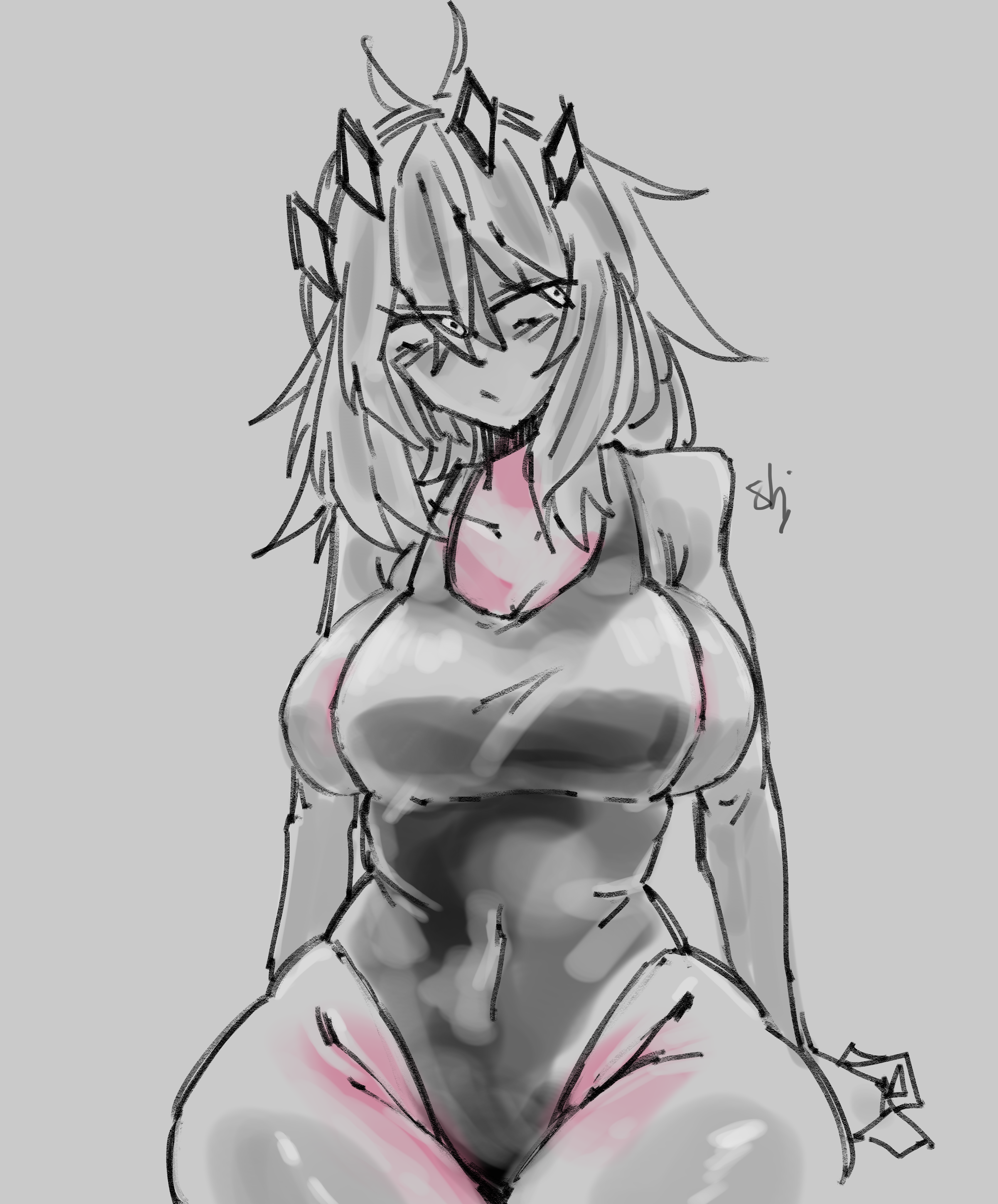 1girls, big breasts, breasts, cleavage, deepwoken, greyscale, roblox, roblox game, robloxian, shigezie, sketch, source request, spot color, swimsuit, tagme, thick thighs, thighs, tiran (deepwoken)