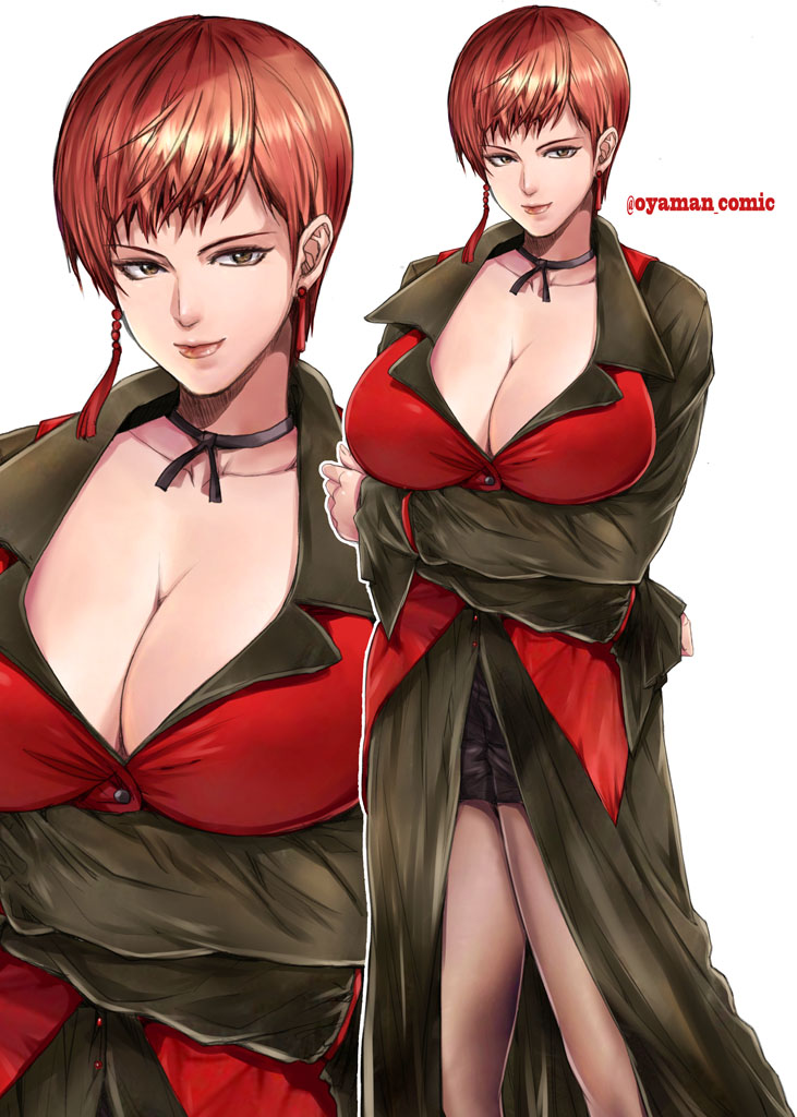 1girls big_breasts breasts breasts breasts brown_eyes brown_hair busty cleavage clothed dress earrings elegant elegant_dress female huge_breasts king_of_fighters light-skinned_female light_skin long_sleeves looking_at_viewer necklace oyaman red_dress short_hair smiling_at_viewer suit thick_thighs thighs vice_(kof) voluptuous voluptuous_female