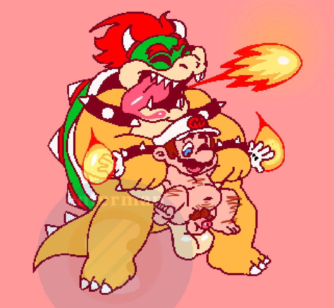 2boys anal anal_sex anthro anthro_on_human anthro_penetrating_human balls body_hair bowser chest_hair duo enterman facial_hair fire fire_breathing gay gay_sex gloves hat human human_on_anthro interspecies koopa larger_male leg_hair male male/male male_only mario mario_(series) moustache nintendo nude nude_male open_mouth penis penis_in_anus reptile scalie sex size_difference smaller_male tail tongue tongue_out white_gloves