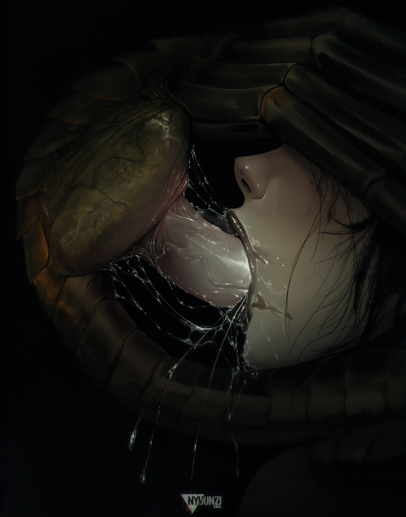 1girls, 2d, alien (franchise), alien: isolation, amanda ripley, black lipstick, dubious consent, face fucking, facehugger, faceless female, female, female human, female only, human, human female, lipstick, nyuunzi, ovipositor, rape, tagme, throat fuck, throat grab, trapped