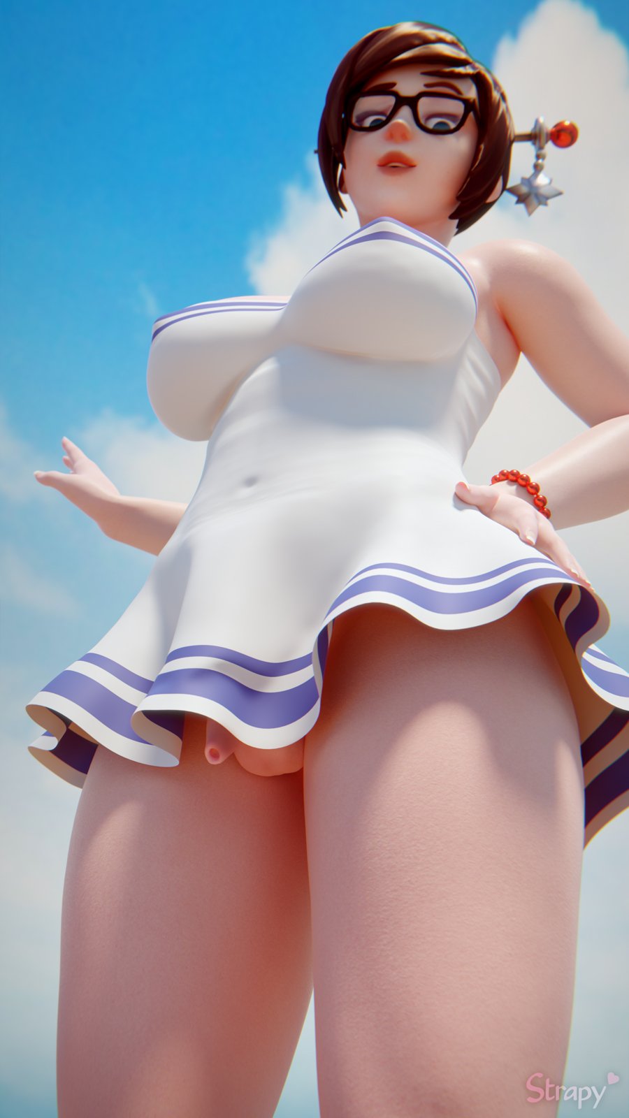 1futa 3d balls bare_legs big_breasts big_thighs blender bottomless bottomless_skirt breasts chubby cleavage curvy erect_nipples erect_nipples_under_clothes flaccid foreskin french_nails futa_only futanari glasses intersex large_breasts looking_at_viewer looking_down mei_(overwatch) nipple_bulge nipples no_panties overwatch penis penis_out penis_under_clothes penis_under_skirt skirt skirt_lift small_penis solo solo_futa standing strapy testicles thick_thighs uncut upskirt worm's-eye_view