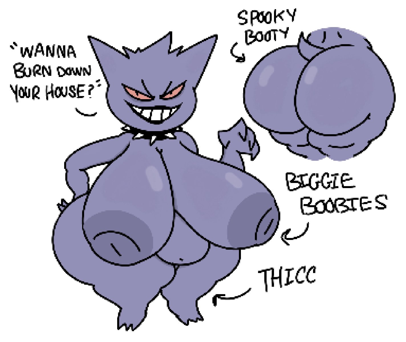 ass, big areola, big ass, big belly, big breasts, big butt, big nipples, big thighs, breasts, female, gengar, large areolae, large ass, large breasts, large butt, pokemon, pokemon (species), theslashfive