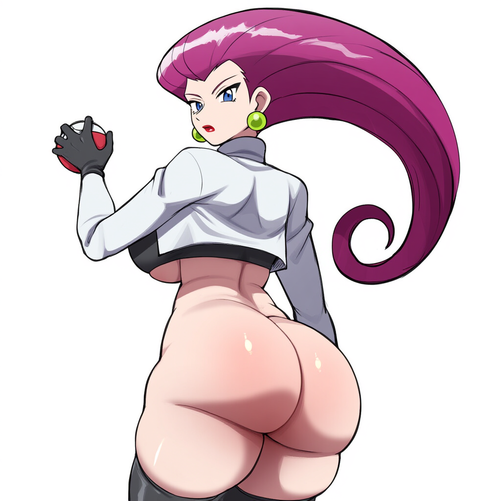 ai_generated ass big_ass big_breasts bottomless female female_focus female_only full_body jessie_(pokemon) mullon novelai pokemon solo solo_female team_rocket team_rocket_uniform thick_thighs