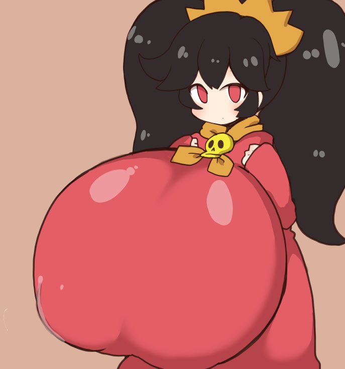 1girls, ashley (warioware), black hair, breasts, brown background, dress, excessive size, female, female only, huge breasts, looking at viewer, mario (series), nintendo, petronoise, red dress, red eyes, shortstack, warioware, white skin
