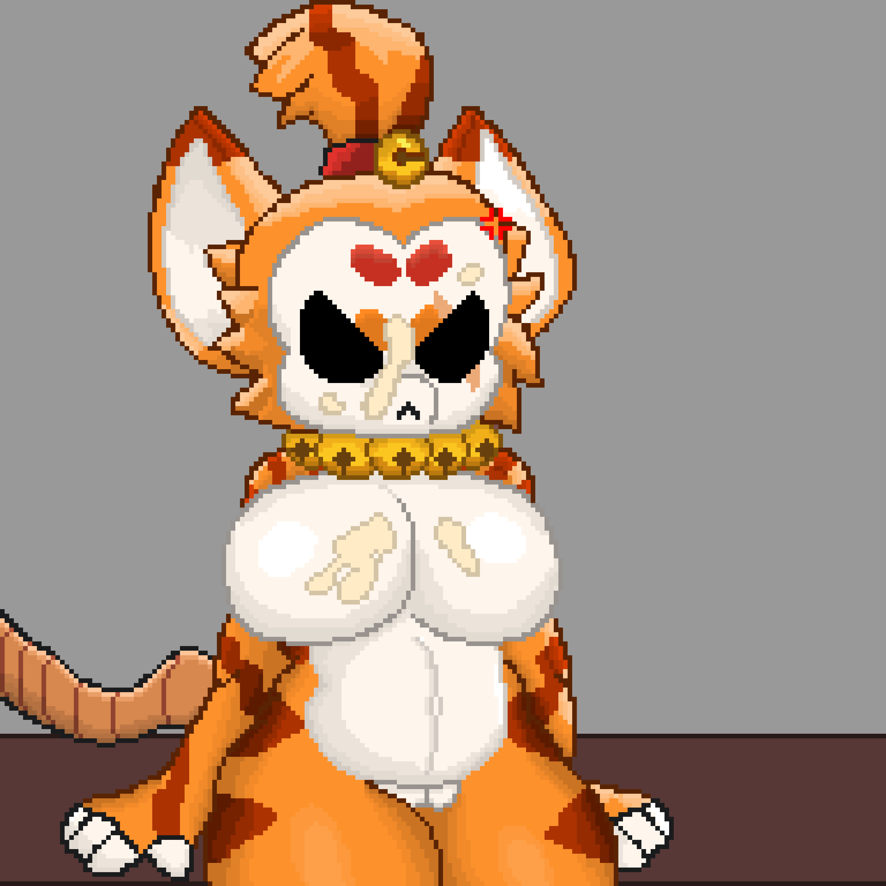 1girls bell belly big_breasts black_eyes brawl_stars breasts cat_ears cat_tail cum_on_breasts cum_on_face feline female female_only genderswap_(mtf) kit_(brawl_stars) orange_fur pixel_art pumpkinz6 rule_63 white_fur