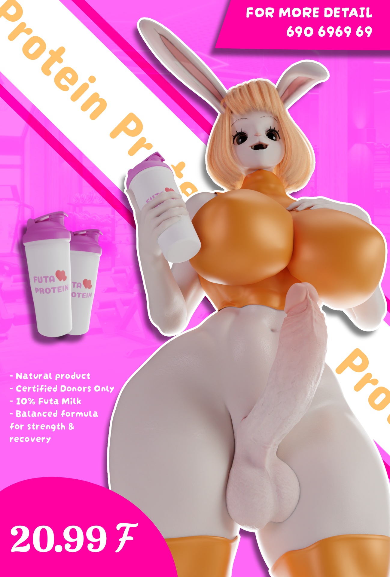 3d, anthro, anthro only, balls, big balls, big breasts, big butt, big penis, big thighs, blonde futa, blonde hair, bottomless, breasts, carrot (one piece), furry, futa only, futanari, lagomorph, lappkinss, latex clothing, leather boots, leather clothing, muscular, muscular futa, one piece, penis, rabbit, rabbit futa, thick thighs, thighhighs, white body, white fur