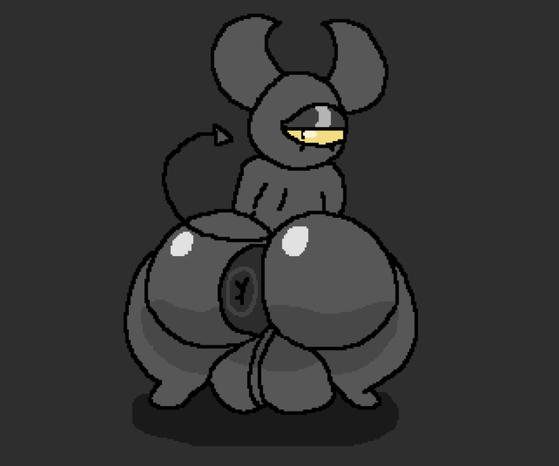 anus ass backsack balls big_balls big_butt black_anus dyzzy_(nxyitn) genitals grey_body horn imp looking_back male non-human non-human_only nxyitn puffy_anus solo spade_tail tail thick_thighs toony