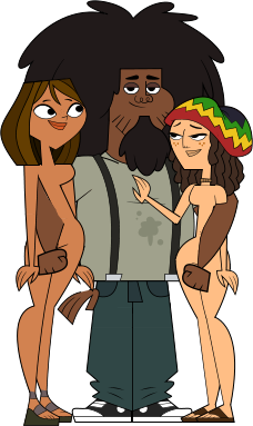 1boy 2d 2d_(artwork) 2girls accurate_art_style beardo_(tdi) big_beard big_hair black_hair black_skin cartoon_network choker clothed_male_nude_female courtney_(tdi) fat_man hand_on_chest hands_behind_back laurie_(tdi) no_nipples no_vagina tagme teletoon the_ridonculous_race total_drama:_pahkitew_island total_drama_island white_skin