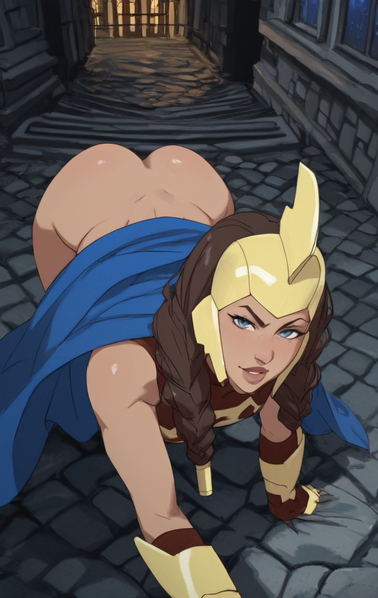 adult adult_female ai ai_generated ass blue_eyes brown_hair cartoon cartoon_character eepol invincible invincible_(tv_series) looking_at_viewer superheroine war_woman yuri