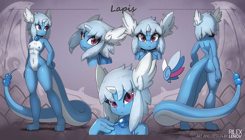 anthro blue_body blue_hair dragonair furry kemono magenta_eyes pokémon_(species) pokemon pokemon_(species) reference_sheet rilex_lenov tagme