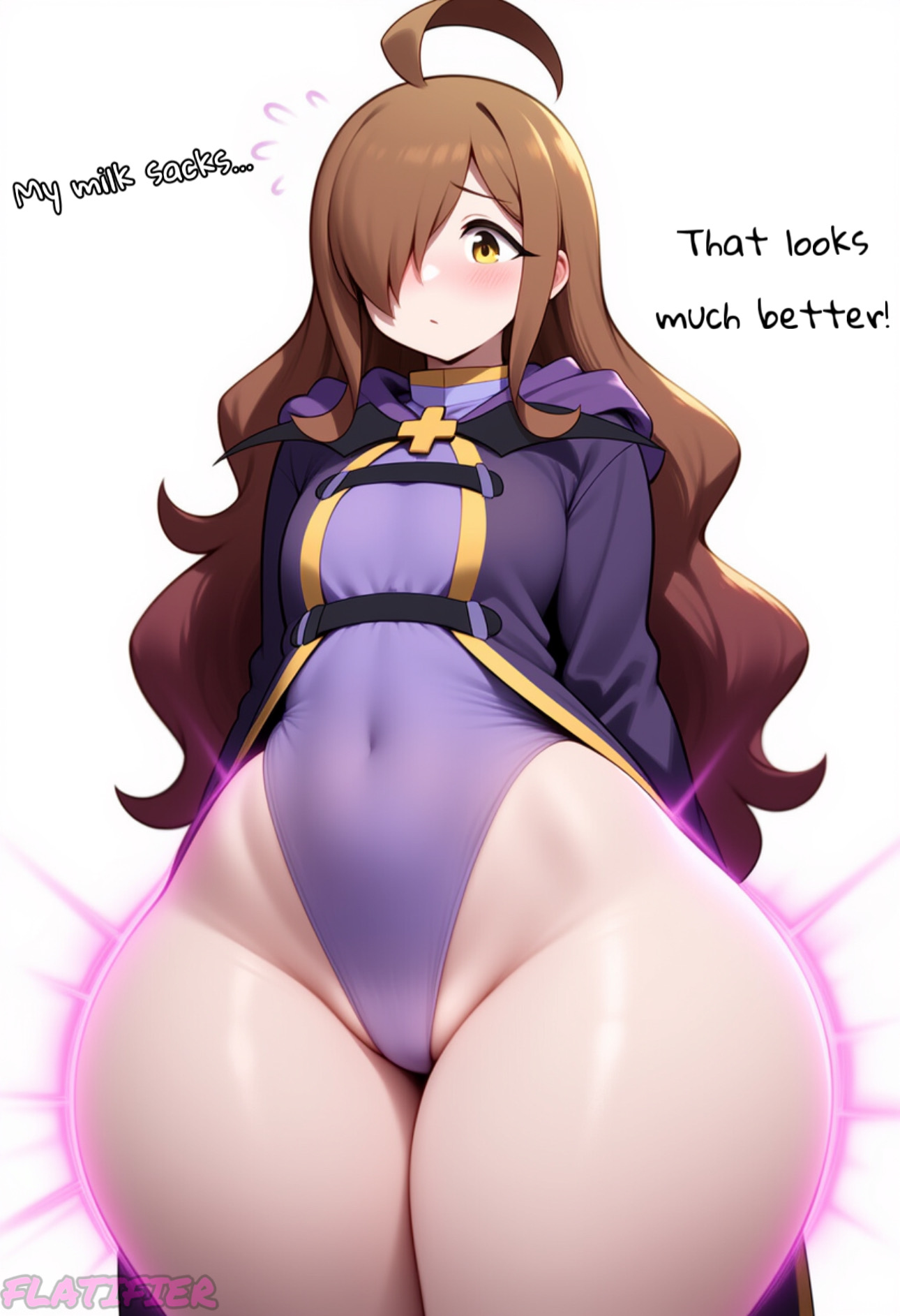 ai generated, ass, ass expansion, ass inflation, breast reduction, breast shrinkage, breast shrinking, breasts, expansion, female, flat chest, flat chested, flatifier, gigantic hips, hips, hips wider than shoulders, huge breasts, kono subarashii sekai ni shukufuku wo!, konosuba, leotard, mass redistribution, massive ass, massive breasts, massive butt, massive thighs, massive tits, small breasts, thick ass, thick legs, thick thighs, thighs, wide hips, wiz (konosuba)