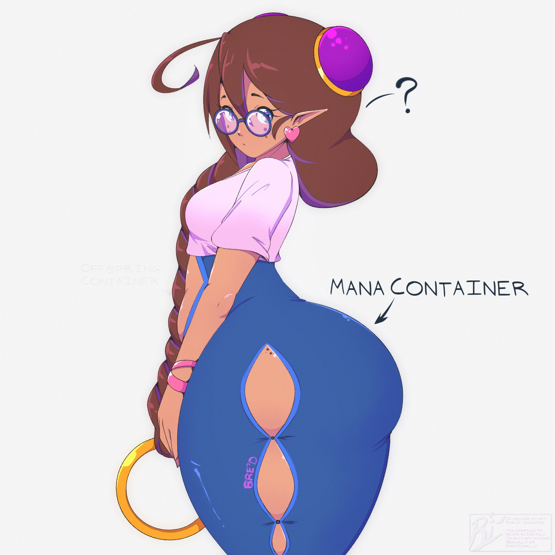 1girls, evil container, female, hana (riley moore), huge ass, looking at viewer, meme, pinup, purpleguyri, riley moore (artist), thick thighs