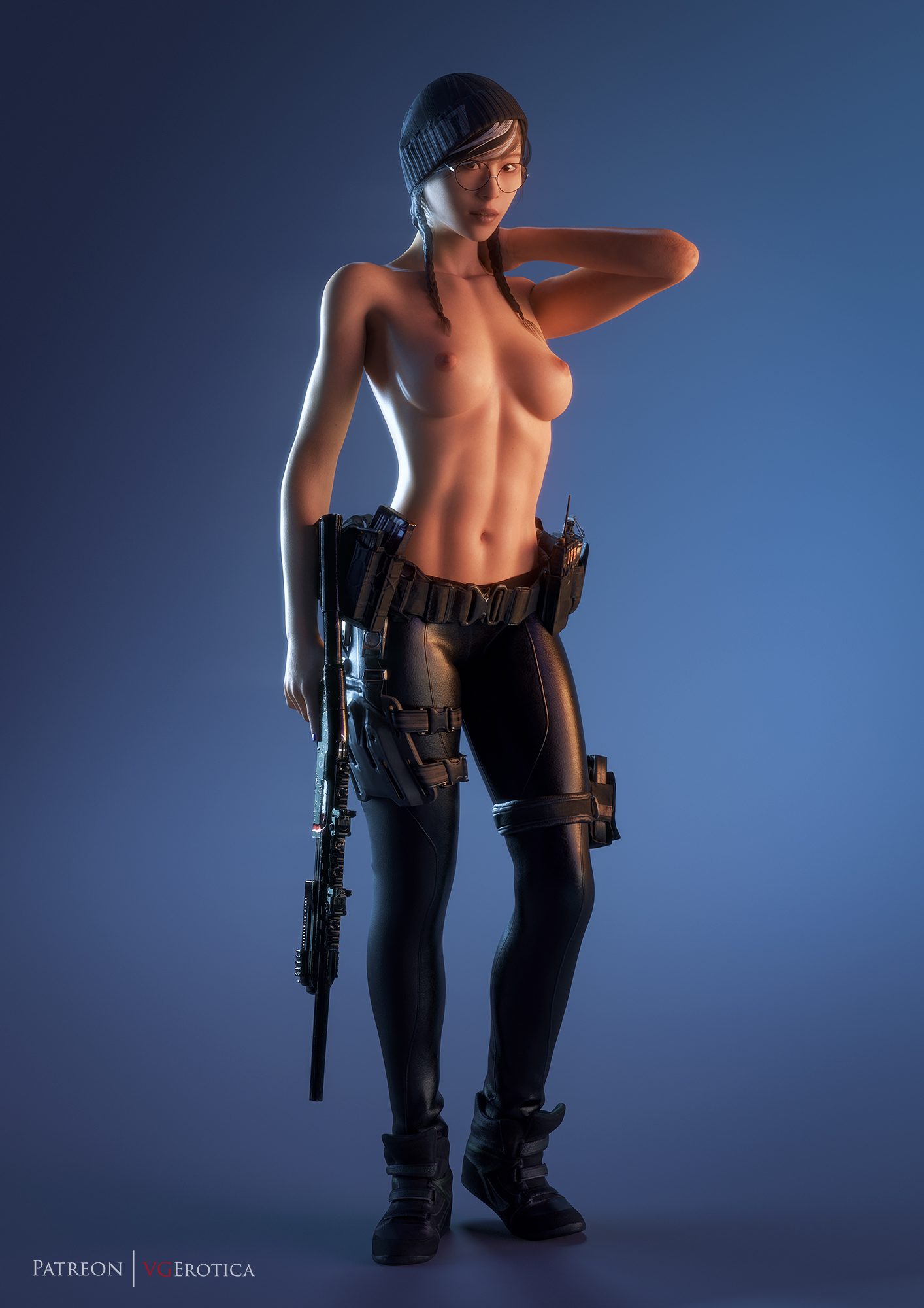 1girls, 3d, abs, areolae, breasts, dokkaebi (rainbow six), female, female only, looking at viewer, nipples, rainbow six, rainbow six siege, solo, tom clancy, topless, vgerotica