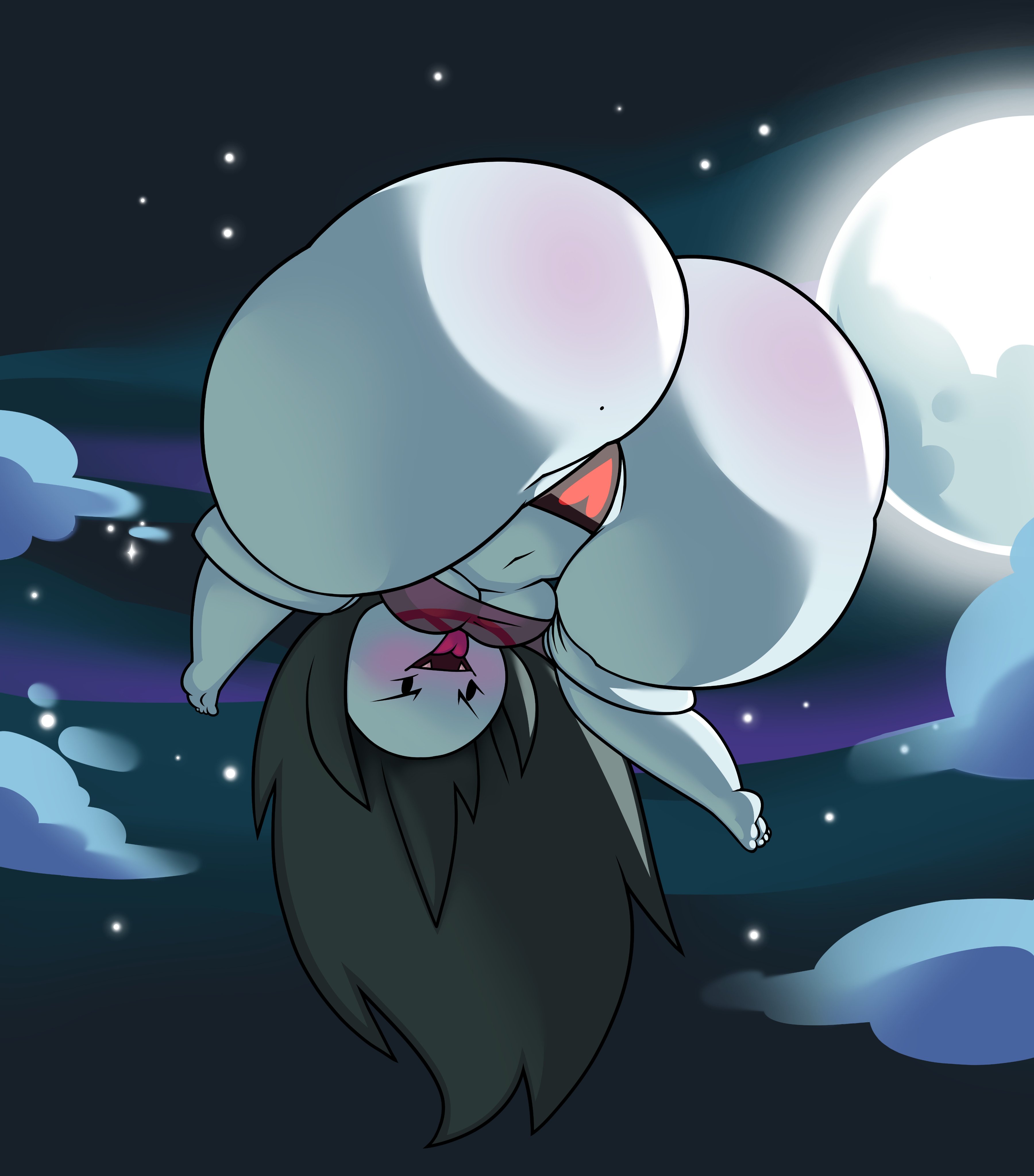 adventure time, ass, ass bigger than head, ass focus, bottomless, cartoon network, crop top, fangs, female, female focus, female only, floating, grey body, grey skin, heart symbol, huge ass, huge thighs, long hair, marceline, metuloser404, thong, thong panties, thong straps, underboob, vampire, wide hips, wide thighs