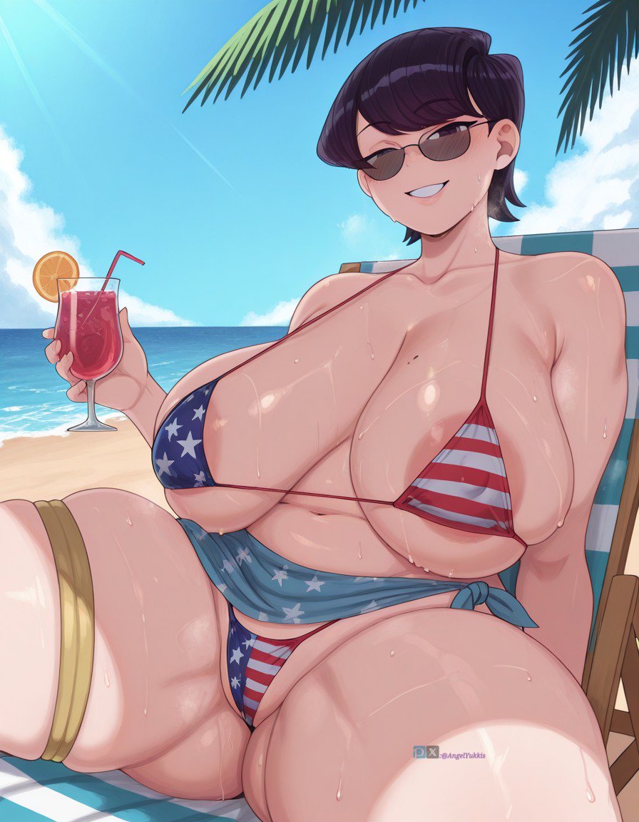 1female, 1females, 1girl, 1girls, 4th of july, ai generated, angel yukkis, breasts bigger than head, female, female only, fourth of july, girl, girl only, independence day, komi shuuko, komi-san wa komyushou desu, solo, solo female, solo girl, tagme