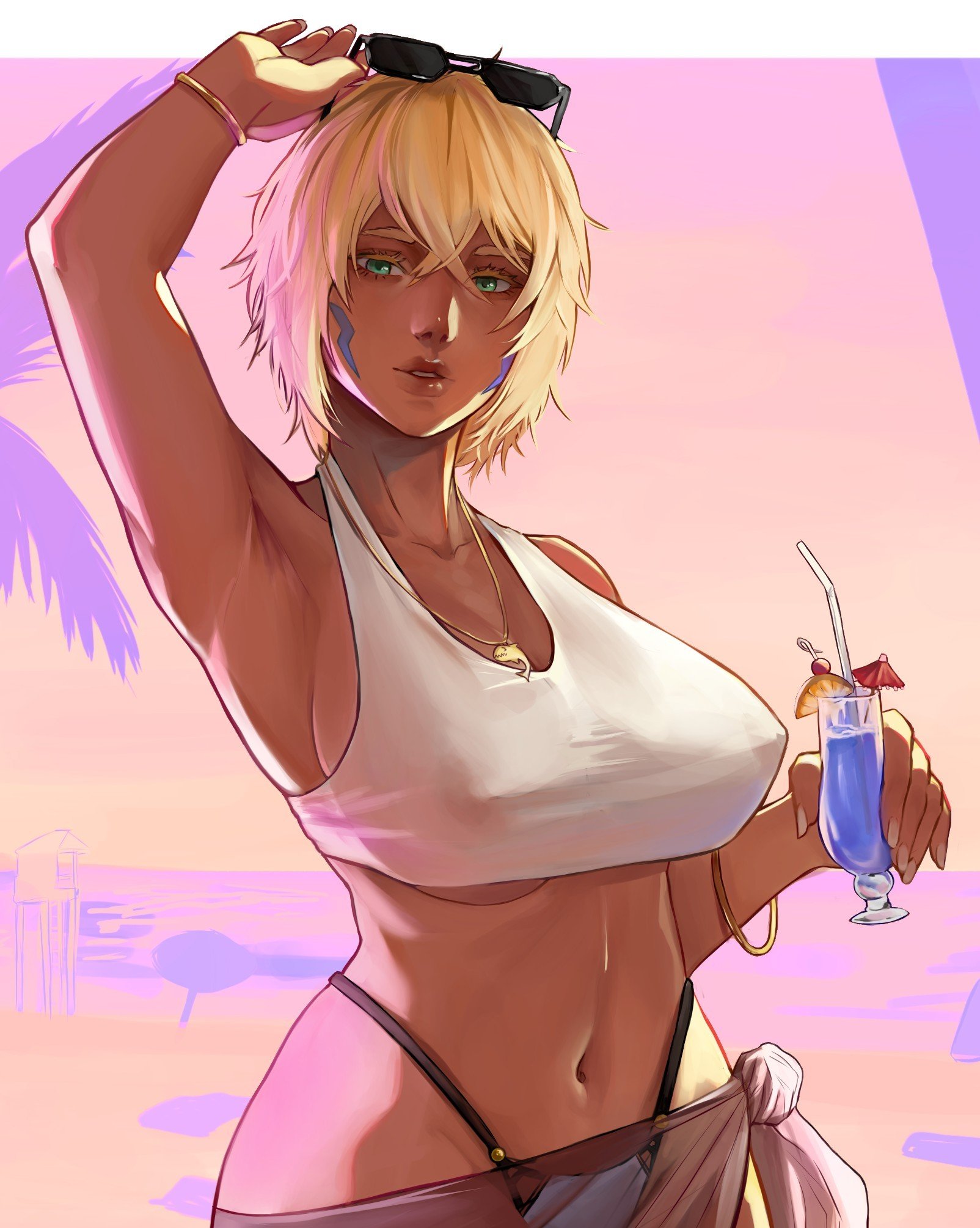 armpit, armpit crease, armpits, arms up, big boobs, big breasts, big tits, bleach, boobs, breasts, crop top, female, female focus, female only, grand theft auto, green eyes, gta vi cover girl, large boobs, large breasts, large tits, luwdd, nipple bulge, nipples, nipples visible through clothing, tan body, tan skin, tank top, thong, tia harribel, tits, titties