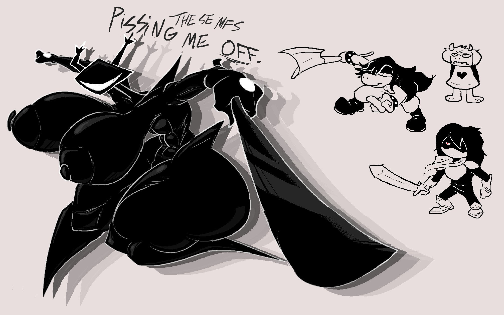 1ambiguous, 1boy, 2girls, ambiguous gender, areolae, ass, barefoot, breasts, clothed male nude female, completely nude, completely nude female, deltarune, english text, female, full body, huge ass, huge breasts, kris (deltarune), male, naked, naked female, nipples, nude, nude female, ralsei, roaring knight, susie (deltarune), text, toby fox, voluptuous, voluptuous female, zoeybefreaky
