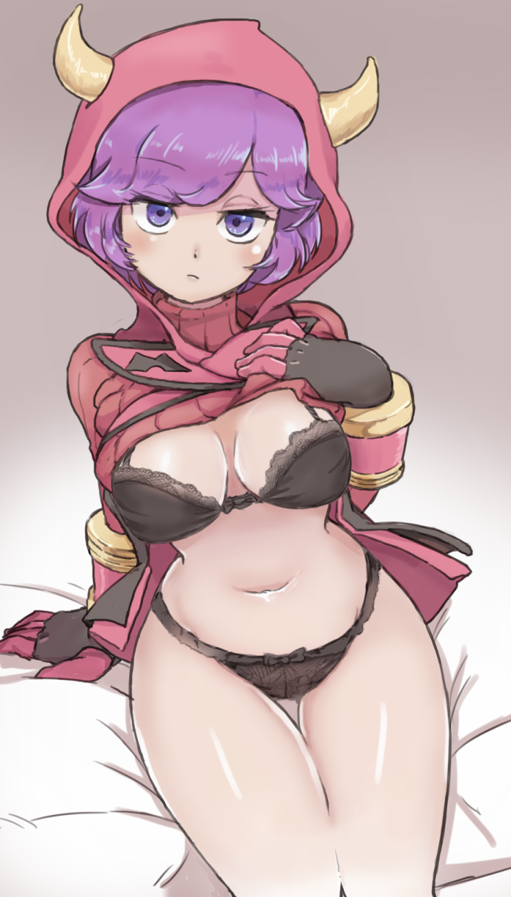 1girls black_panties bow_bra bow_panties bra breasts courtney_(pokemon) courtney_(pokemon_oras) female female_only human human_only lingerie navel panties pokemon pokemon_oras pokemon_rse purple_eyes purple_hair short_hair short_purple_hair team_magma thick_thighs underwear wide_hips