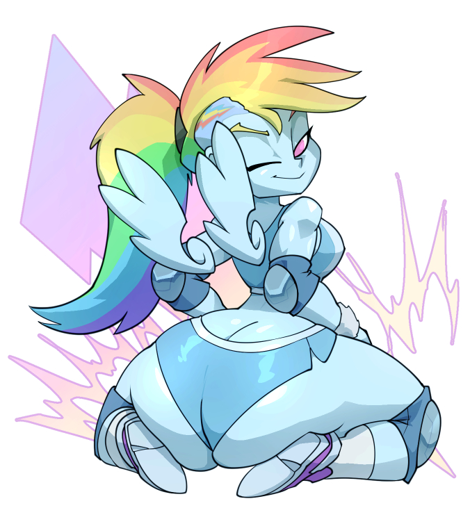 anthro, ass, bedroom eyes, big ass, big butt, bigdad, breasts, clothing, equestria girls, female, female focus, female only, friendship is magic, hasbro, huge ass, humanized, looking at viewer, looking back, multicolored hair, my little pony, pony, ponytail, rainbow dash (mlp), thick thighs, thighs, unicorn, wink