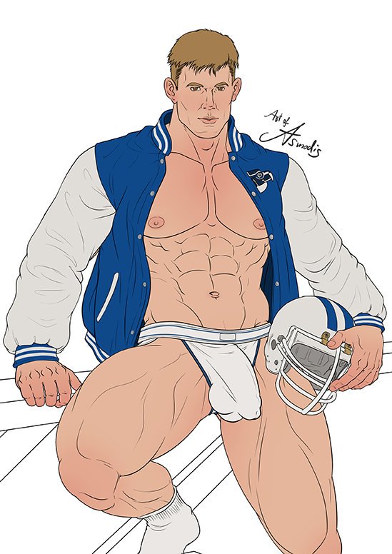 abs asmodis_(artist) athlete bulge caucasian_male flaccid gay_pornstar jock jockstrap ken_ryker letterman_jacket male male_only middle_eastern_male muscle muscles muscular muscular_male porn_star real_person solo solo_male vintage_pornstar