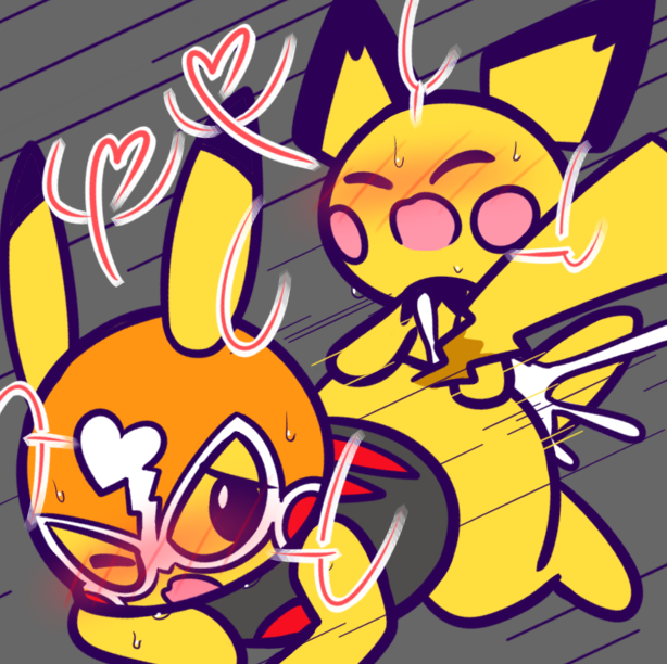 00freeze00, 2boys, all fours, ambiguous penetration, anal, anal sex, ass, blush, closed eyes, clothed, clothing, cosplay pikachu, cum, cum inside, doggy style, duo, feet, feral, from behind position, furry, gay, grey background, half-closed eyes, heart, interspecies, larger male, male, male only, mammal, mask, nintendo, one eye closed, open mouth, paws, penetration, pichu, pikachu, pikachu libre, pokémon (species), pokemon, pokemon (species), pokemon frlg, pokemon gsc, pokemon oras, rodent, sex, simple background, size difference, smaller male, speed lines, spoken heart, sweat, text, video games, wet, wide hips, wince, yaoi