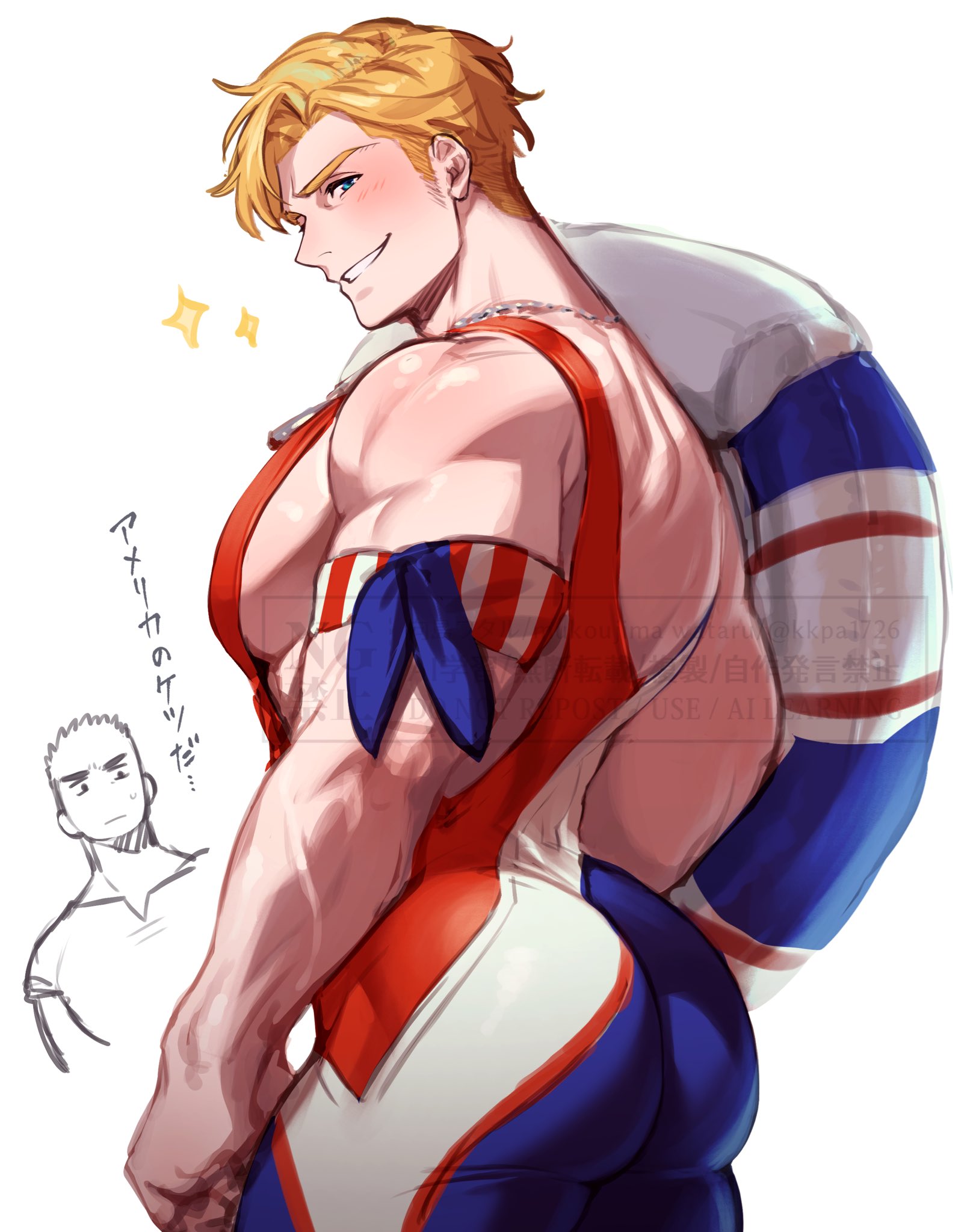 1boy, ass, ass focus, bara, big ass, big ass (male), captain america, captain america (marvel rivals), captain america (series), from side, gay, huge ass, kkpa1726, male, male focus, male only, marvel, marvel rivals, solo focus, solo male, steve rogers, swimsuit, swimsuit only