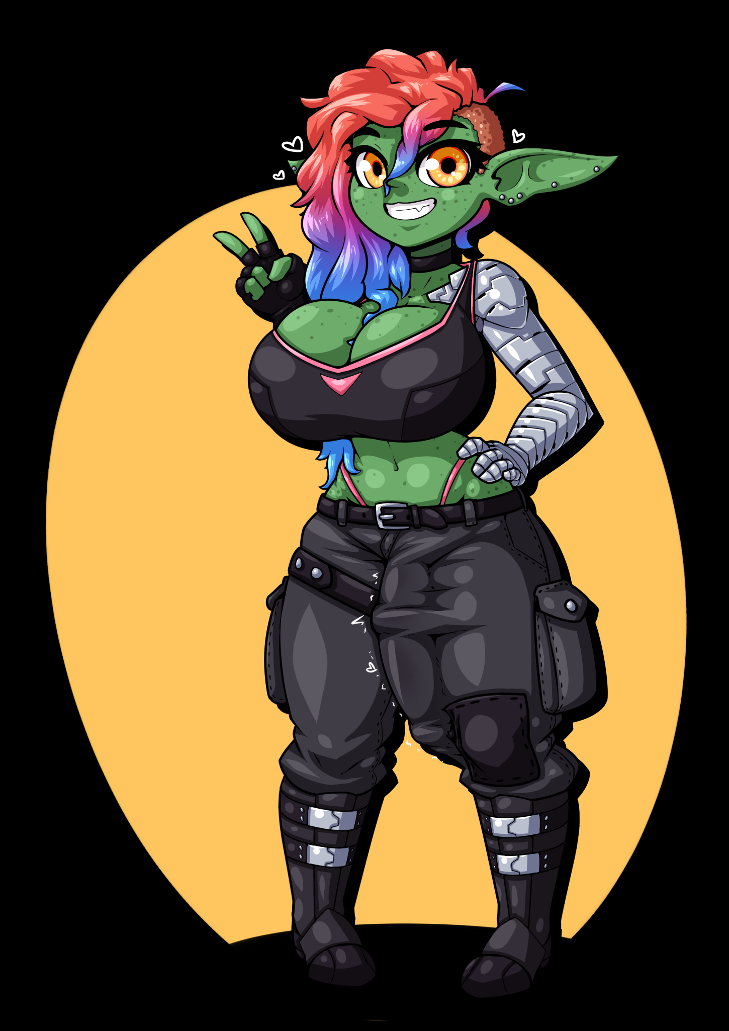 1futa, big breasts, big penis, breasts, bulge, bulge down leg, cleavage, erection under clothes, futa only, futanari, goblin, goblin futa, intersex, large breasts, limebreaker, nesma, original, penis, penis outline, penis under clothes, solo