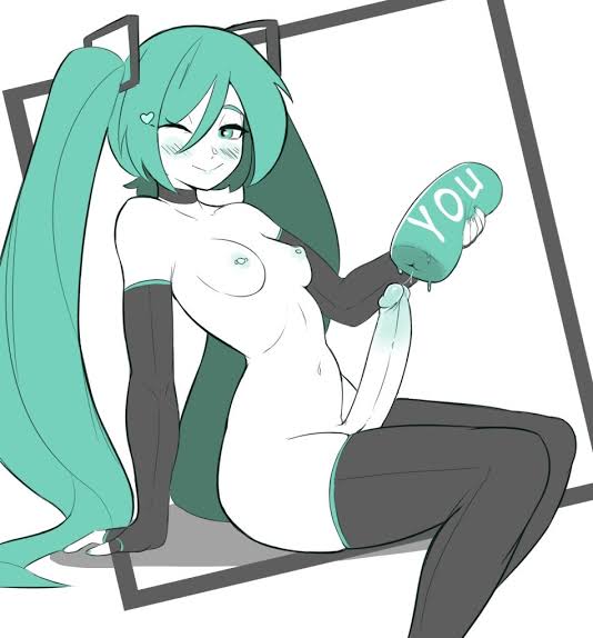 1girl, aqua eyes, aqua hair, arm support, artificial vagina, ater18, big thighs, black thighhighs, blush, breasts, choker, detached sleeves, dildo, elbow gloves, erection, fingerless gloves, fleshlight, futanari, gloves, hair between eyes, hair ornament, hatsune miku, heart, heart hair ornament, holding, large penis, long hair, looking at viewer, medium breasts, navel, nipples, nude, one eye closed, penis, sex toy, sitting, small breasts, smile, solo, spot color, thighhighs, twintails, uncensored, very long hair