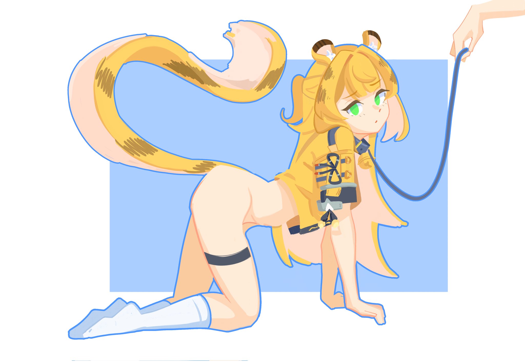 animal ears, animal tail, big nipples, female, female focus, female only, green eyes, hoyoverse, ju fufu, ju fufu (zenless zone zero), juicy pussy, long hair, mihoyo, pog chantilly, skinny girl, yellow hair, zenless zone zero