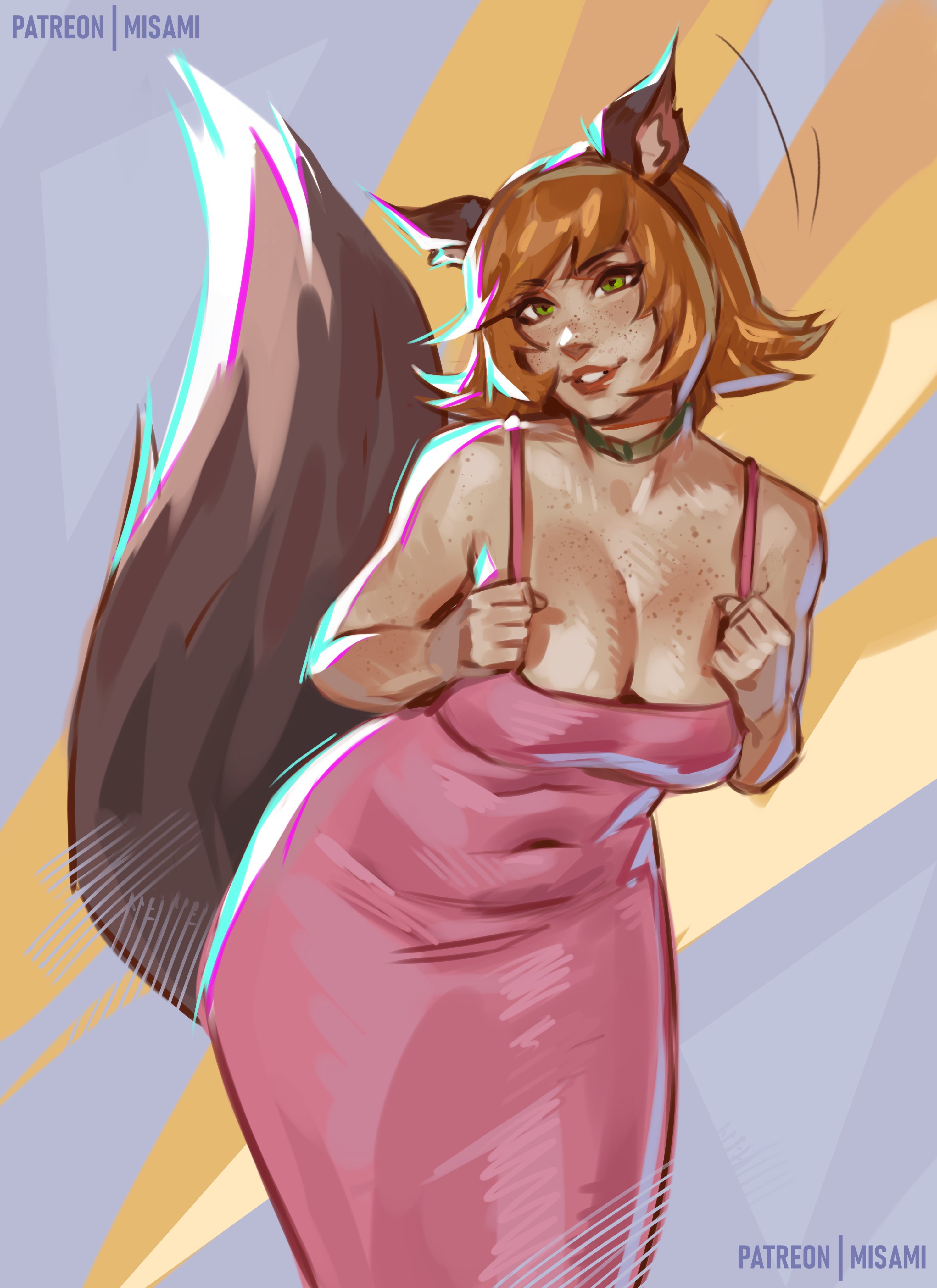 1girls, 2026, 2d, 2d (artwork), animal humanoid, artist name, big breasts, big thighs, breasts, bulge, busty, busty female, chubby, chubby female, cleavage, cleavage focus, curvaceous, curvy, curvy figure, doreen green, female, female only, freckles, green eyes, large breasts, looking at viewer, marvel, marvel comics, marvel rivals, massive thighs, misami, orange hair, pinup, questionable, solo, solo female, squirrel girl (marvel rivals), squirrel girl (marvel), thick legs, thick thighs, wide hips