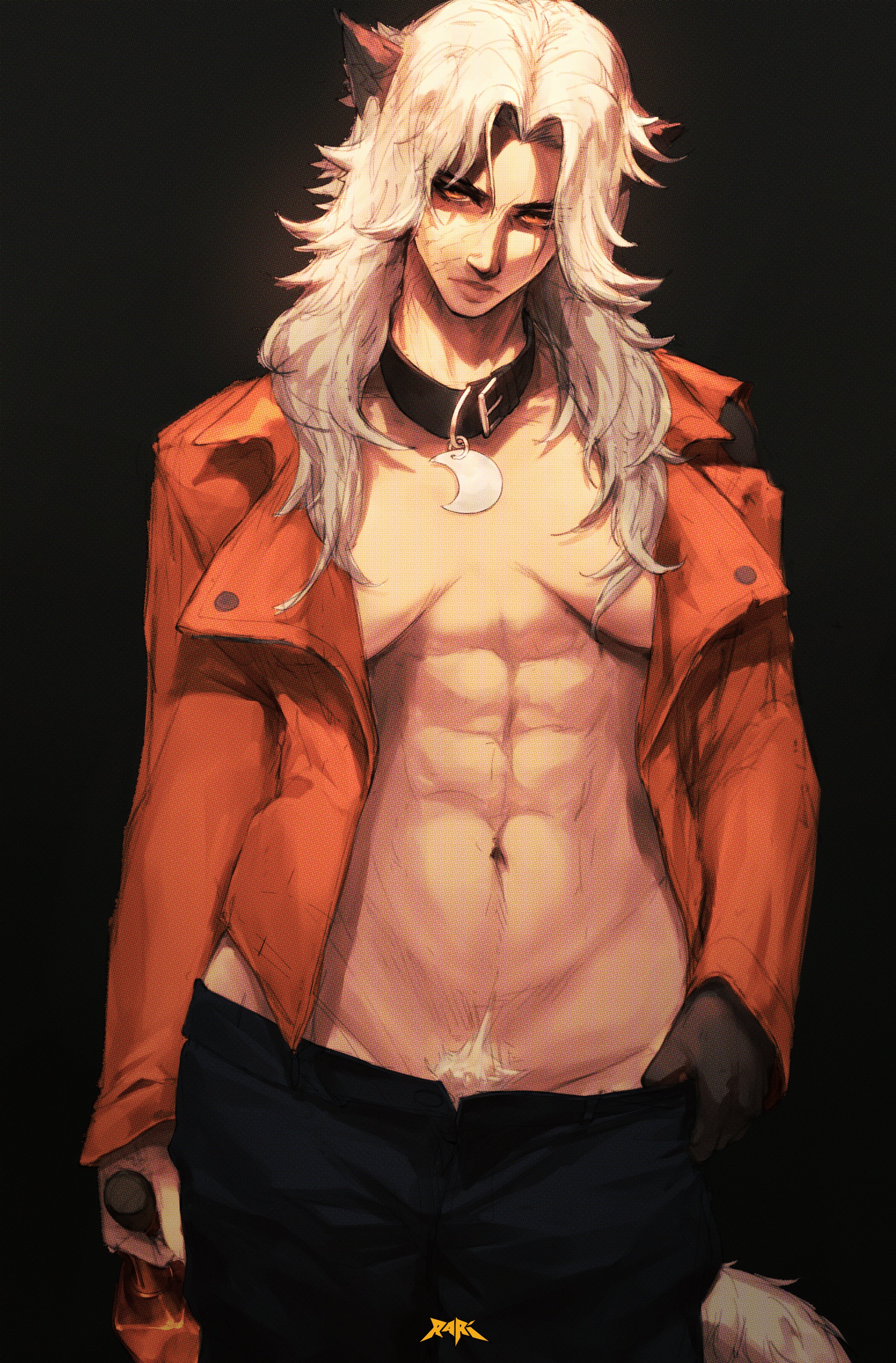 abs, animal ears, big breasts, deadlock, muscular female, silver (deadlock), spunkyramaz, tasteful nudity, white hair