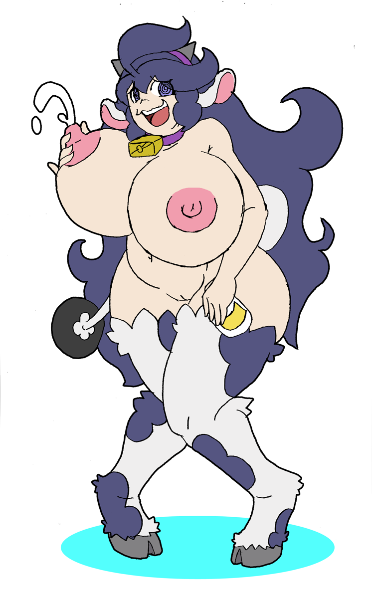 ahoge alternate_breast_size animal_ears animal_humanoid areolae bare_shoulders bell belly big_ass big_breasts bovine bovine_humanoid breasts cattle chair chubby collar cosplay cow_girl cow_humanoid eyelashes fake_horns female female_only hairband hand_on_leg hex_maniac hooves horn horns huge_breasts human humanoid jewelry lactation long_hair mammal milk miltank_(cosplay) navel necklace nintendo nipples nude open_mouth pokémon_(species) pokemon pokemon_xy purple_background purple_eyes purple_hair pussy shadow simple_background sitting smile spiral_eyes standing tail thick_thighs thighhighs tongue tryfag very_long_hair video_games white_background wide_hips