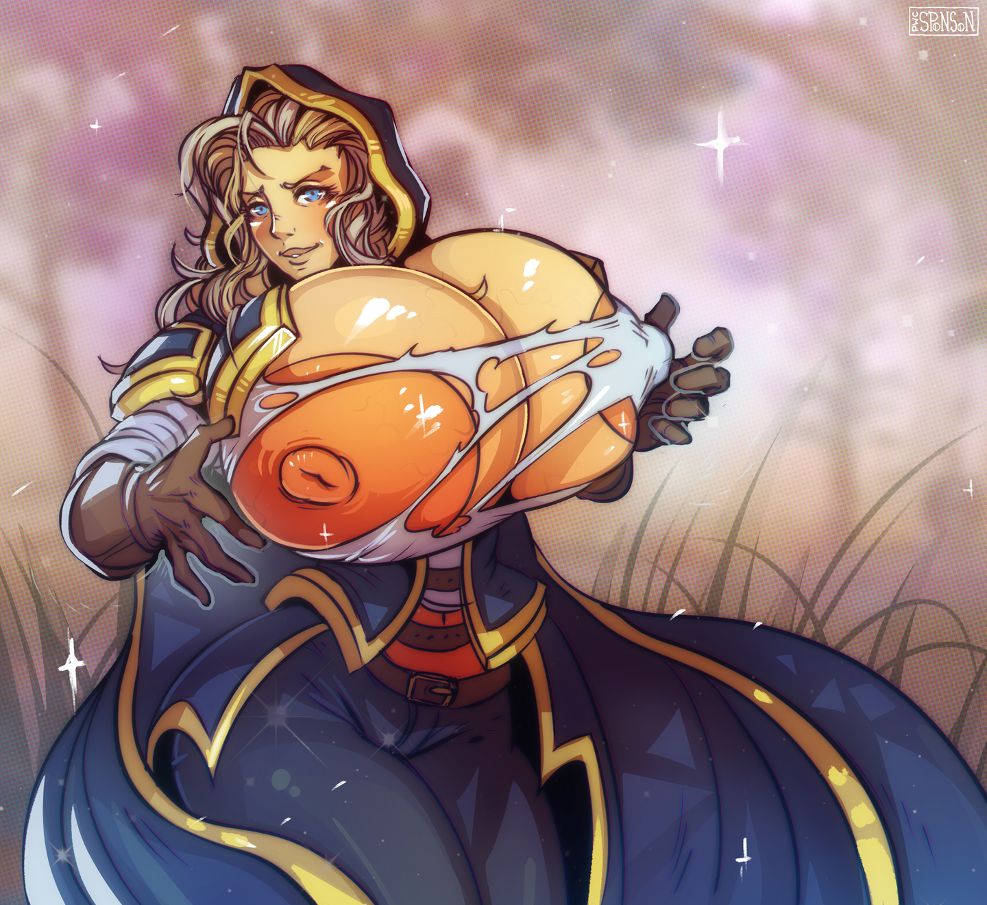 1girls, alternate breast size, areolae, big areola, big areolae, blue eyes, breast expansion, breast growth, breast growth (enlargement), breasts, breasts bigger than head, bursting breasts, clothing, female, female only, gigantic breasts, hair, huge areolae, human, human only, jaina proudmoore, large areolae, long hair, nipples, puffy nipples, pwcsponson, ripped clothing, solo, top heavy, veiny breasts, video games, warcraft, wardrobe malfunction, world of warcraft
