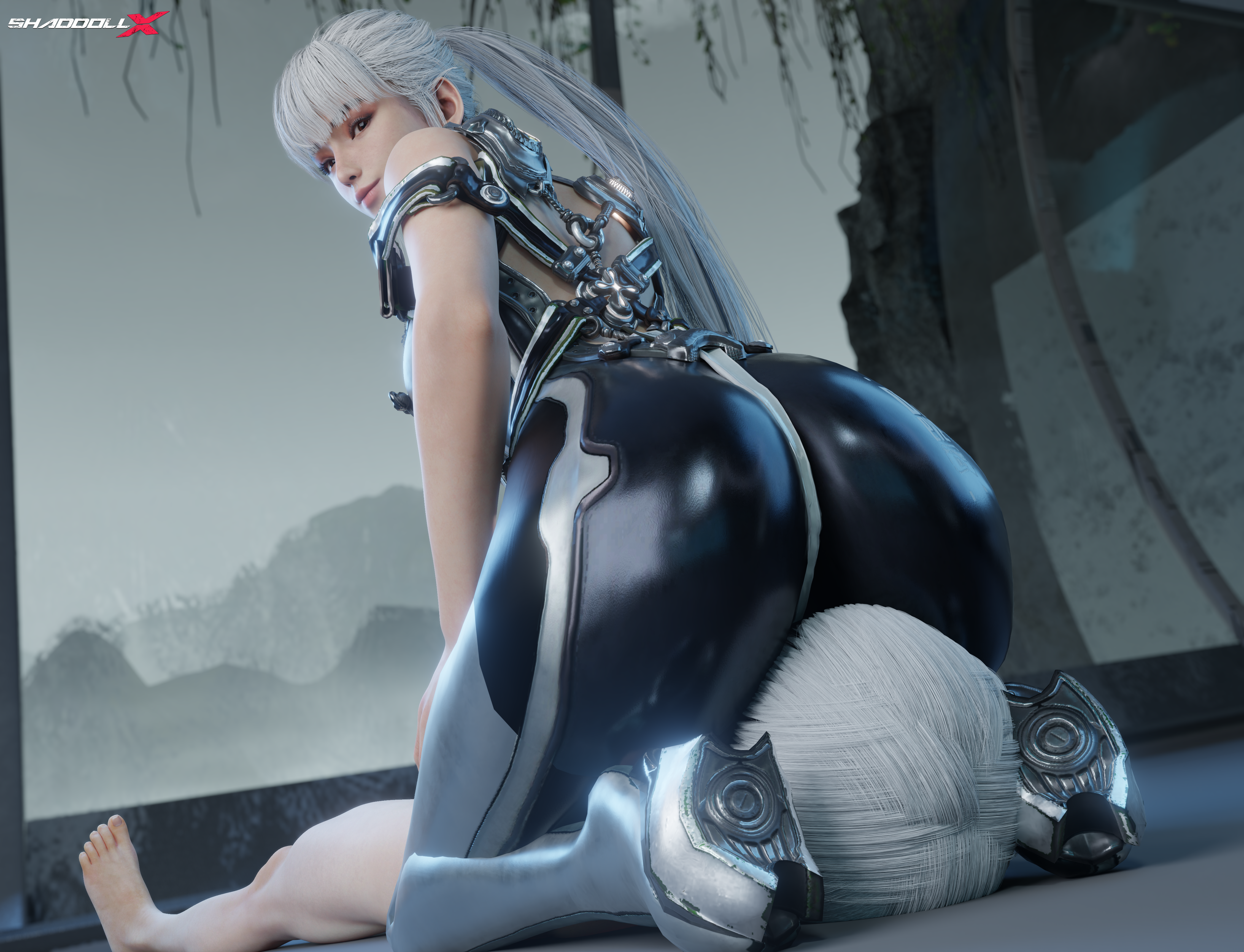 1boy, 1girls, 3d, 3d (artwork), 3d model, 3d render, absurd res, absurdres, ass, ass bigger than head, ass cleavage, ass focus, ass on face, asscheeks, big ass, butt focus, color alt, crossover, eve (stellar blade), facesitting, female, high resolution, highres, light skin, light-skinned female, light-skinned male, looking at viewer, male, naked male, nier: automata, riding, riding face, shaddoll x, shiny, shiny ass, stellar blade, straight, white hair, yorha 9s