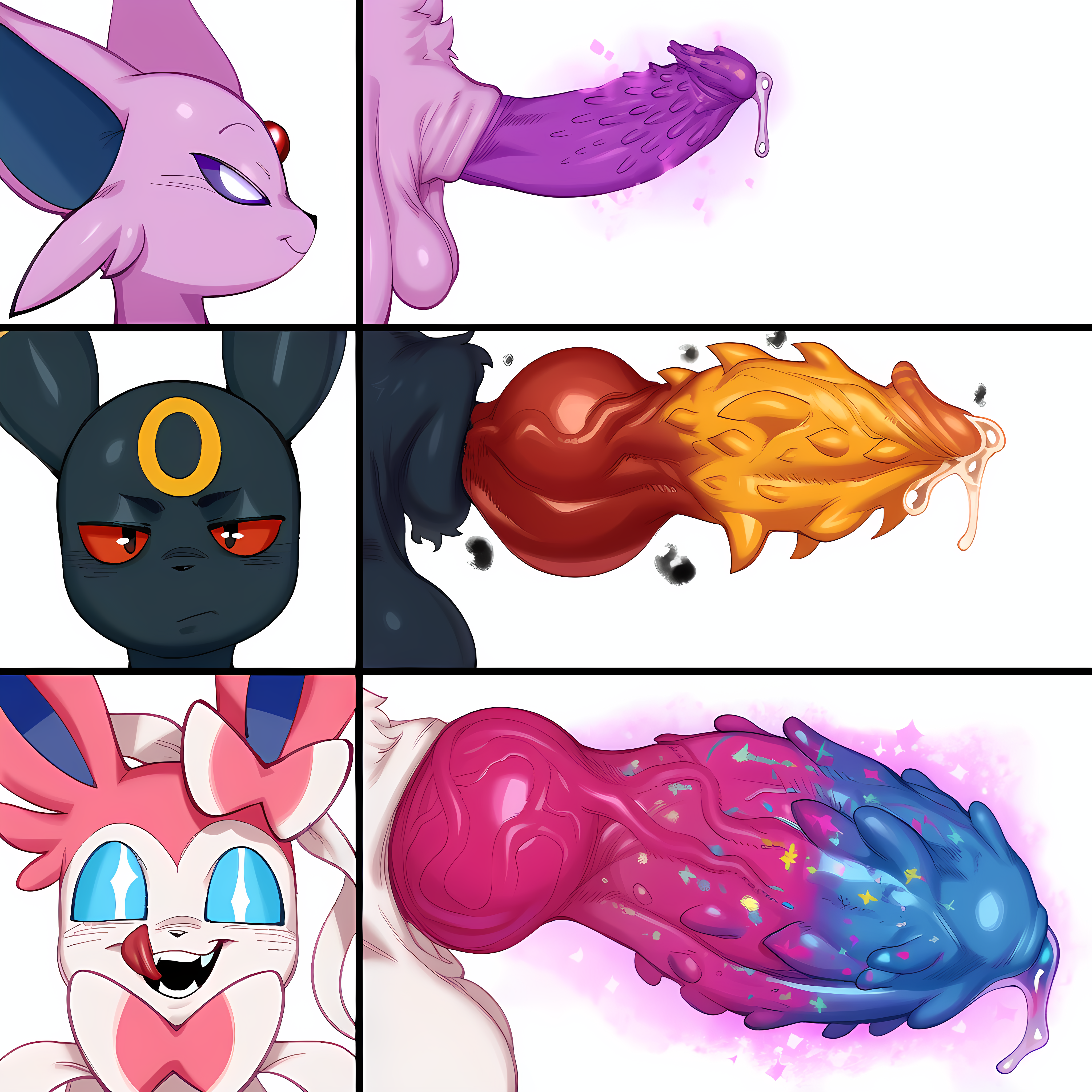 ai generated, animal genitalia, animal penis, balls, big balls, big penis, bodily fluids, boopamorgz, canine penis, comparing, comparing penis, eeveelution, erection, espeon, feral, foreskin, generation 2 pokemon, generation 6 pokemon, genital fluids, genitals, group, hi res, huge balls, huge cock, humanoid genitalia, humanoid penis, hyper genitalia, hyper penis, knot, licking, male, nintendo, penis, penis chart, pokemon, pokemon (species), precum, simple background, smile, sylveon, tongue, tongue out, umbreon, unusual anatomy, vein, veiny knot, veiny penis