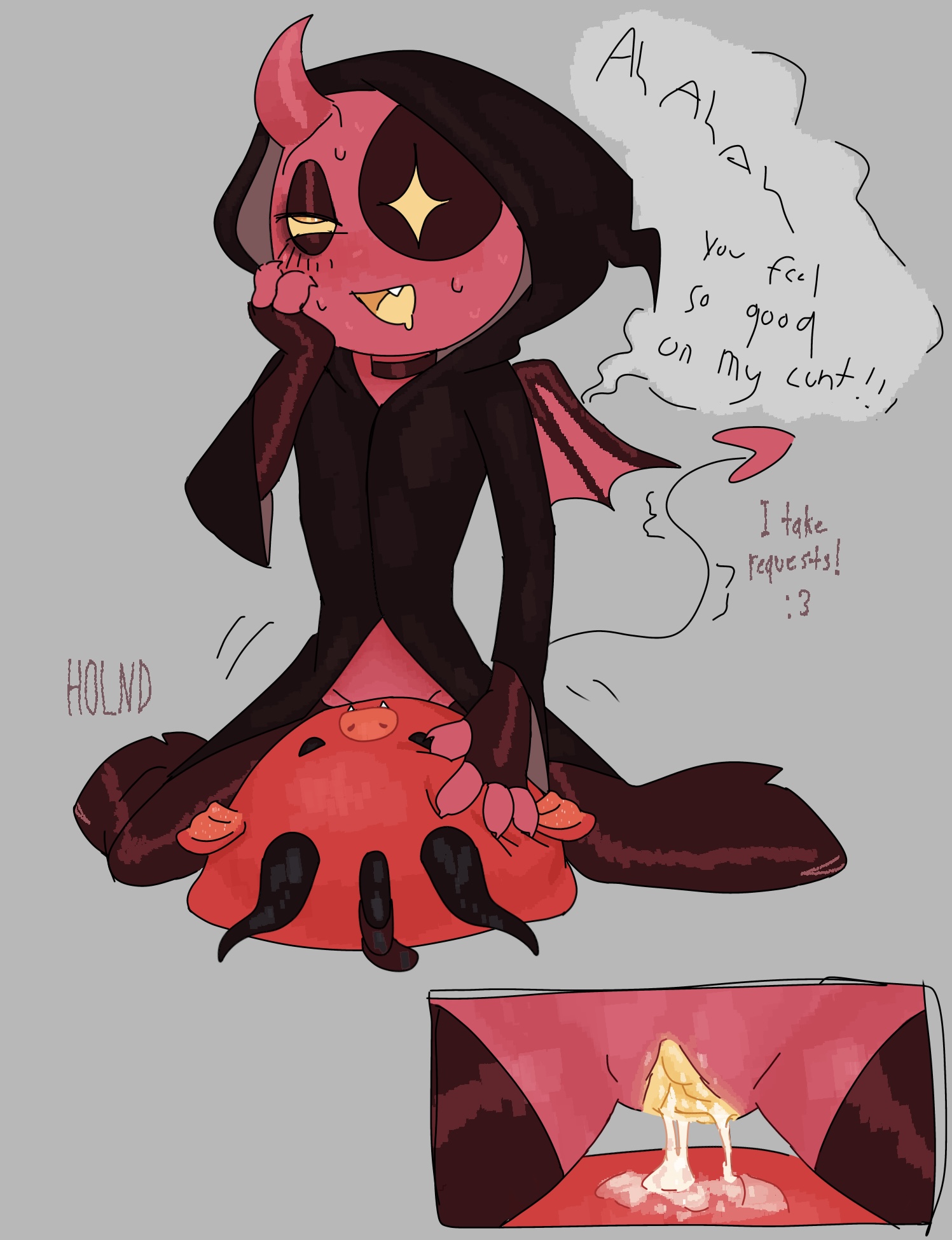 astro (dandy's world), black choker, choker, cloak, cloak only, cuntboy, dandy's world, dandys world, dandys world oc, demon, devil, devil horns, devil tail, excessive genital fluids, excessive pussy juice, eye roll, grinding, holnd, holndsona, humping plushie, humping toy, incubus, moaning, plushie, plushie fucking, plushie humping, plushophilia, red skin, riding, salami (squishmallows), self insert, sona, squishmallows, succubus, thigh boots, thigh highs, thighhighs, vagina, wet pussy