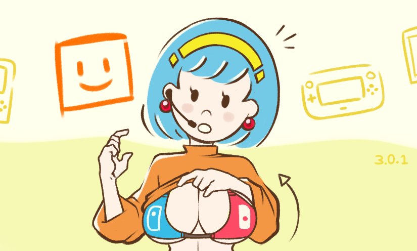 1girls amelia_n. blue_hair bra breasts female female_only looking_at_viewer mob_face nintendo nintendo_switch short_hair squidapple tagme