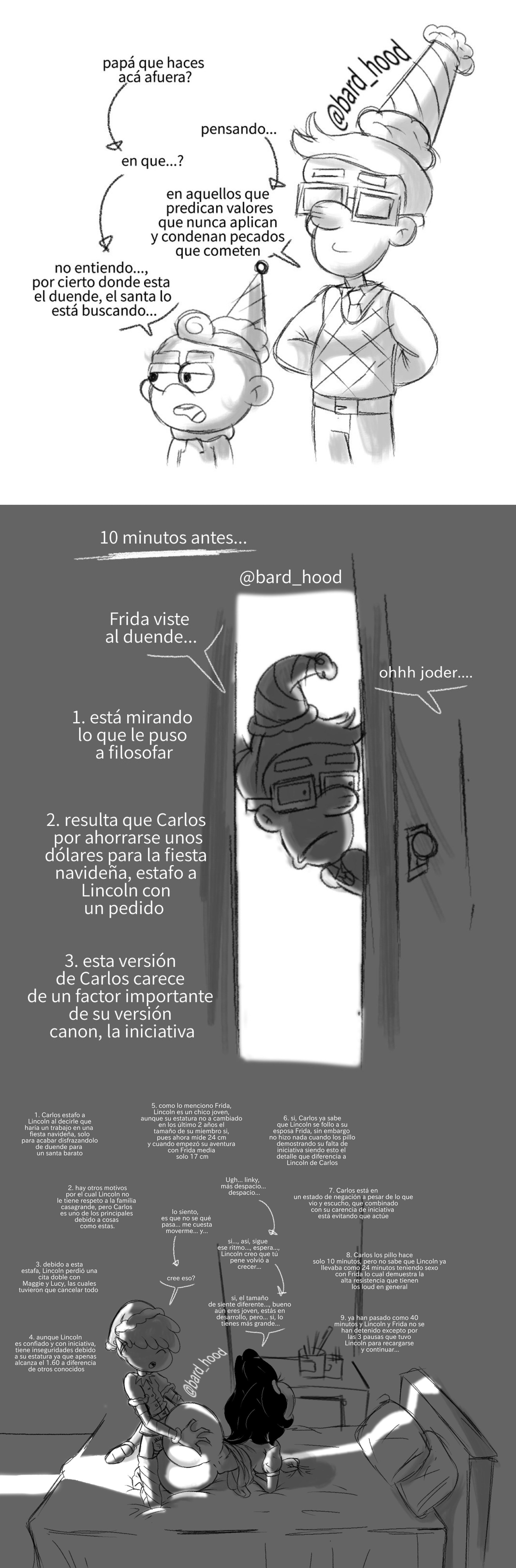 adultery, aged up, aged up character, bard hood, black and white, carl casagrande, carlos casagrande, caught in the act, cheating, cheating wife, christmas, christmas outfit, cuck, cuckold, frida puga casagrande, holidays, infidelity, lincoln loud, mature female, milf, monochrome, narration, plot, revenge, rogueartlove, sex, spanish text, straight, straight sex, the loud house