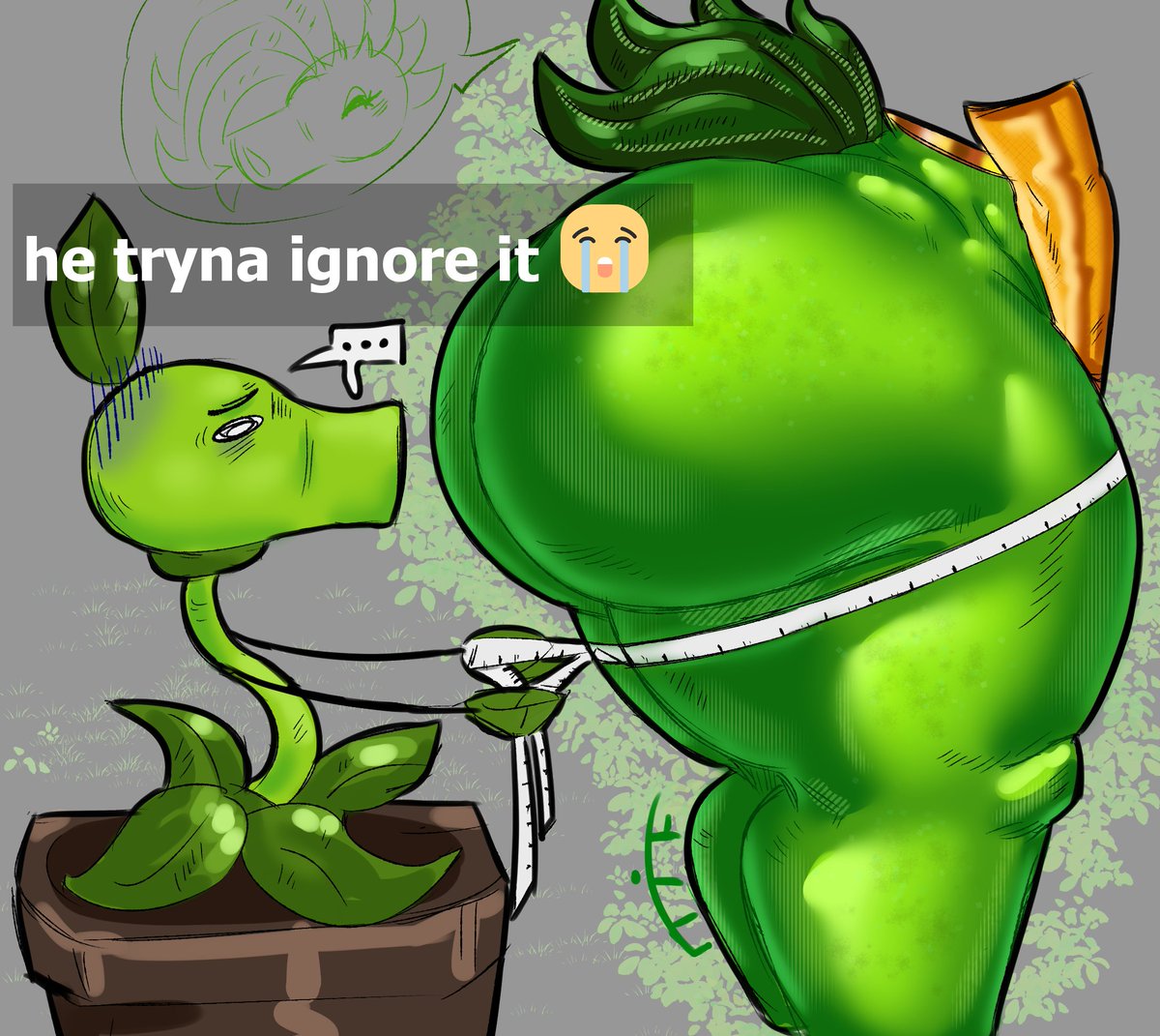 1boy, 1boy1girl, 1girl1boy, 1girls, animate inanimate, ass, butt, electronic arts, fat ass, female, female focus, he tryna ignore it (meme), hips, humanoid, humanoid female, male, peablaze (leafpaw), peashooter (pvz), plant, plant girl, plant humanoid, plants vs zombies, popcap games, standing, tagme, thighs, tiefe, twitter link, unseen face, unseen female face