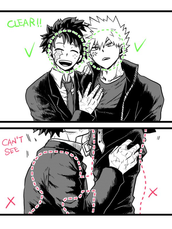 2koma, bakugou katsuki, bent over, boku no hero academia, comic, fellatio, formal clothes, freckles, gay, hug, izuku midoriya, katsuki bakugou, male, male/male, messy hair, midoriya izuku, my hero academia, necktie, oral, scar, smile, spiked hair, suit, yaoi