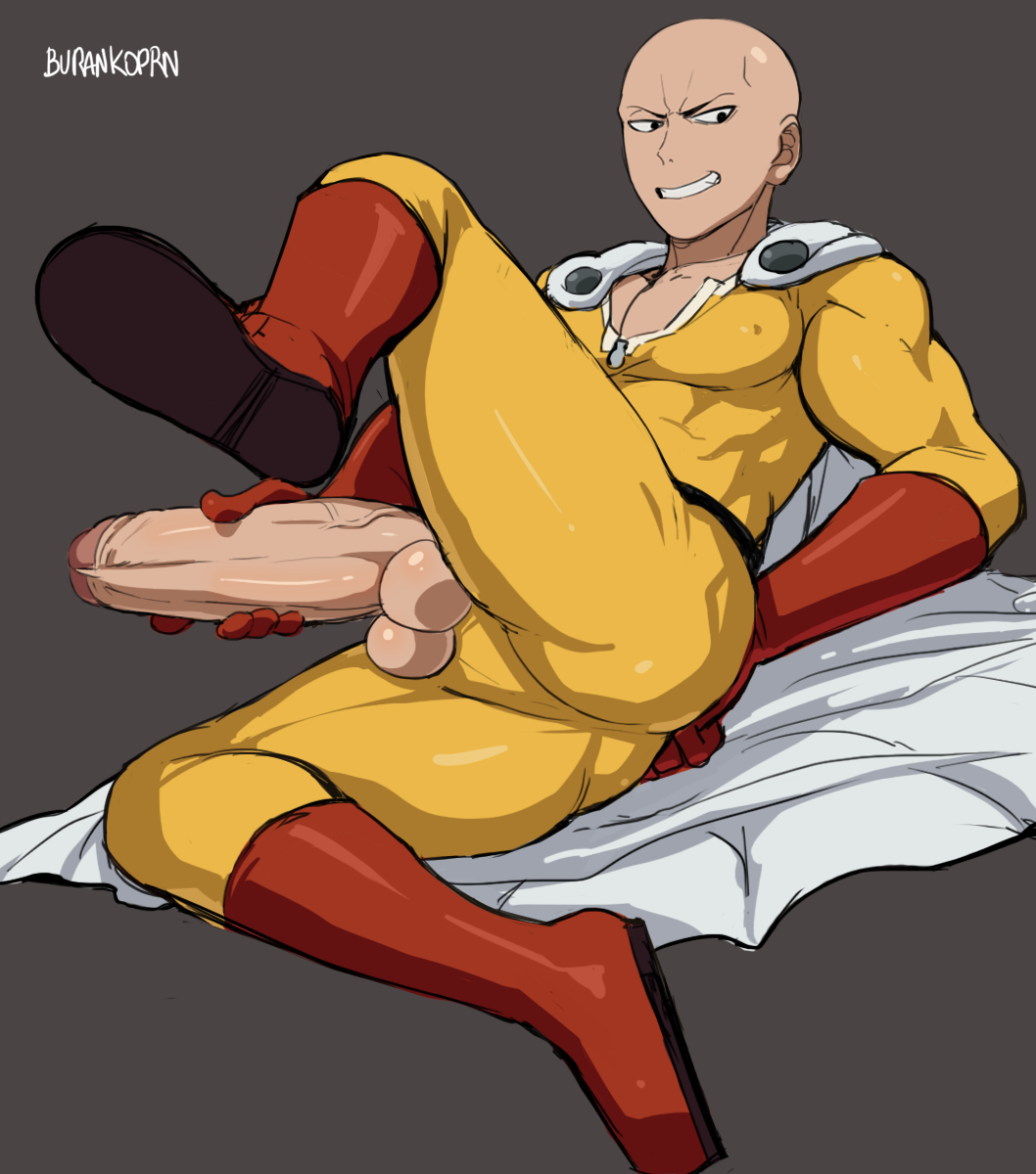 1boy, ass, bald, big penis, burankoprn, light skin, male, male only, muscles, one-punch man, penis, presenting hindquarters, saitama, solo