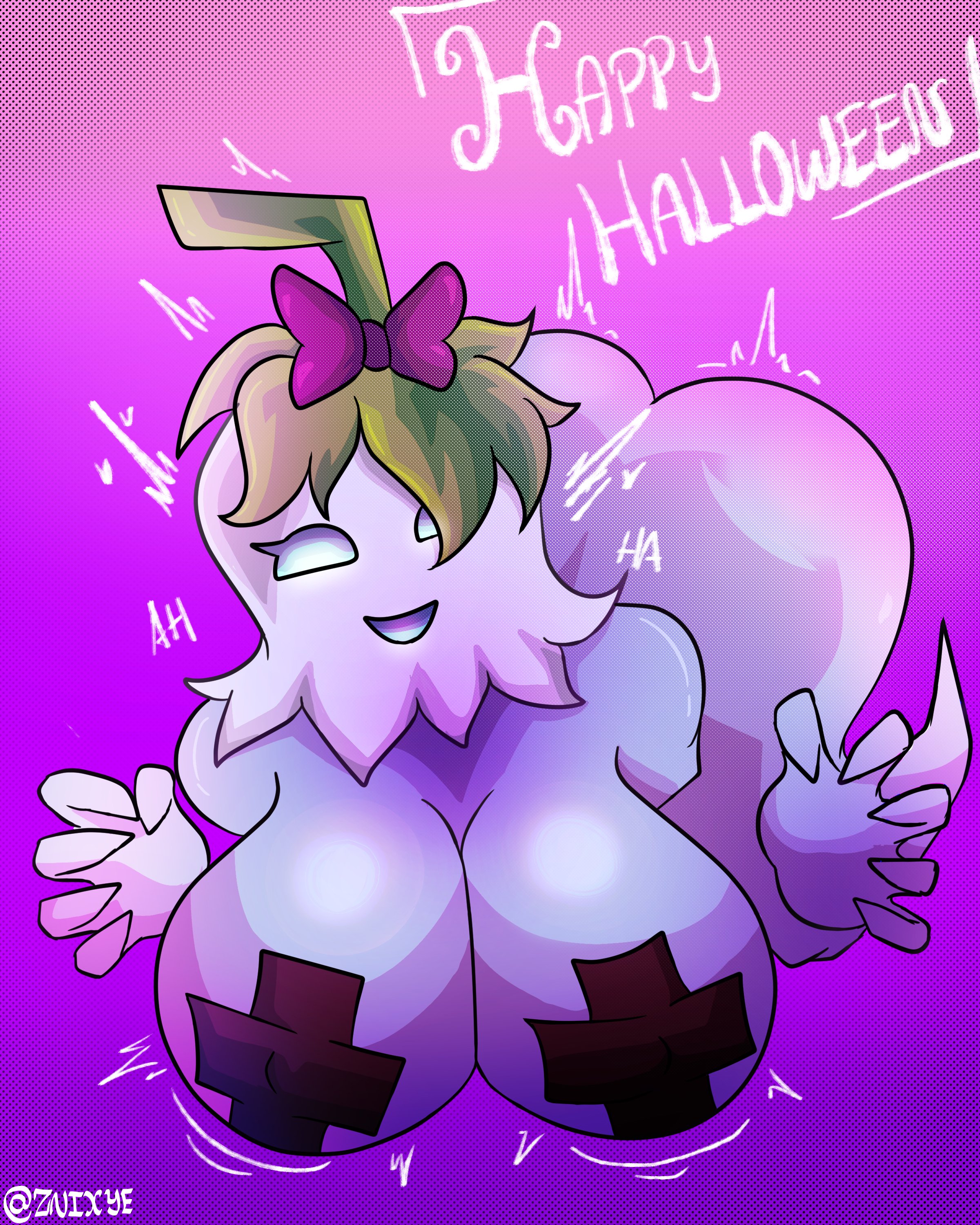 1girls, ass, big ass, big breasts, big butt, breasts, busty, electronic arts, elemental creature, female, female only, ghost, ghost girl, ghost pepper (pvz), ghost tail, halloween, nipple tape, nipples, nude, plant, plant girl, plantie, plants vs zombies, plants vs zombies 2: it's about time, popcap games, pvz, pvz 2, smile, znixye