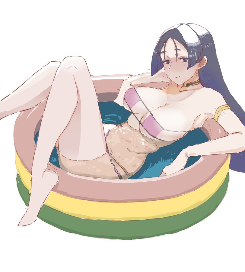 1girls, armpits, bikini, boobs, breasts, eyepatch bikini, fate (series), female, milf, minamoto no raikou (fate/grand order), mo (kireinamo), mosouko, navel, pillow, thick thighs, thighs, tits, water, woman