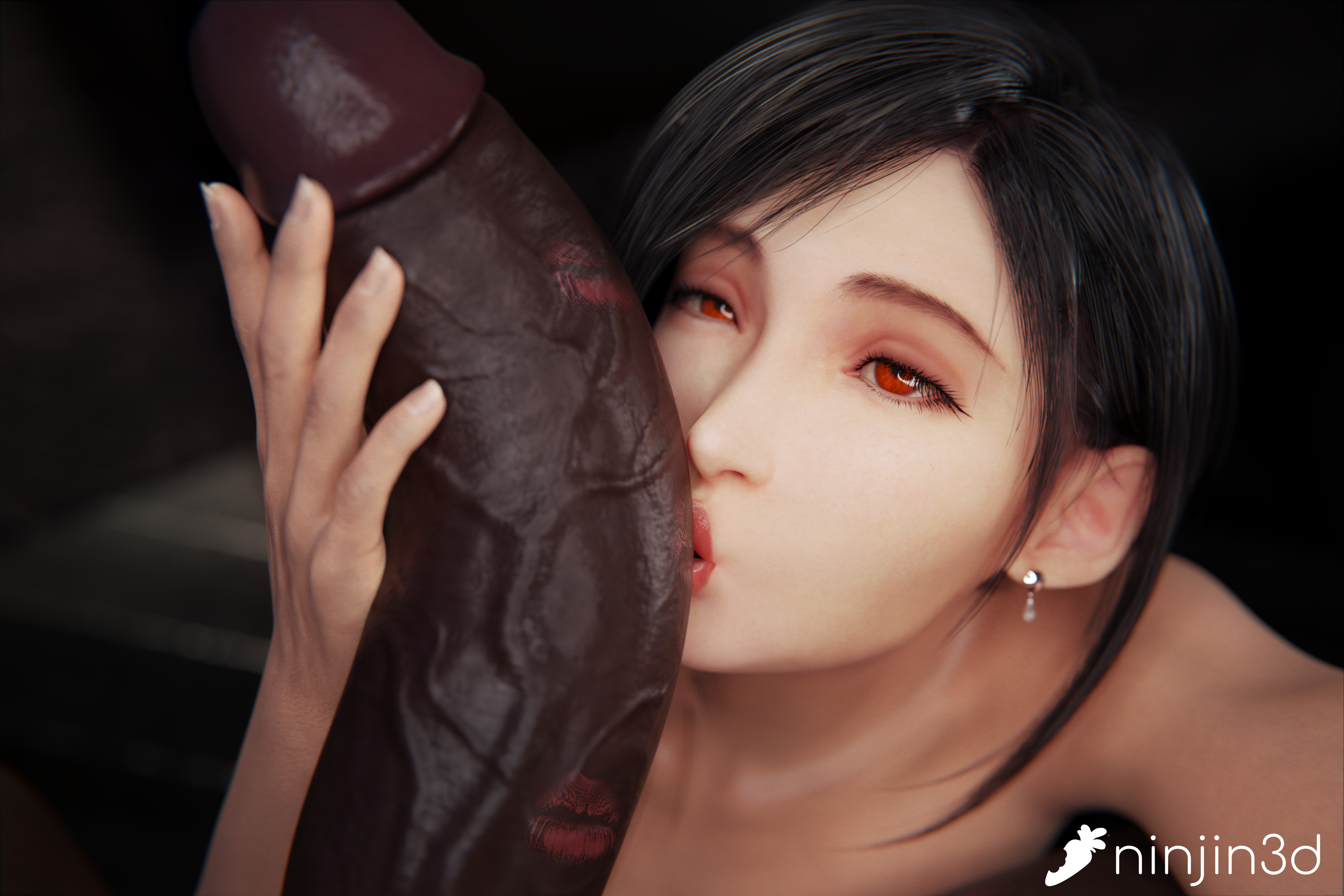 3d, asian, cock, cock worship, dark skin, dark-skinned male, dick, final fantasy, final fantasy vii, final fantasy vii remake, interracial, kissing penis, male/female, ninjin3d, penis, square enix, straight, sucking penis, tifa lockhart