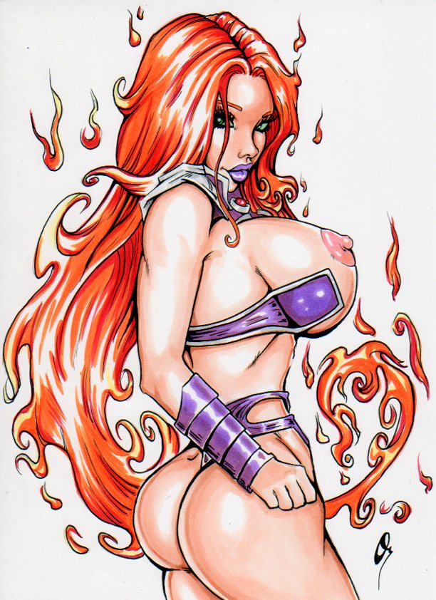 1girls alien alien_girl areola ass big_breasts breasts color colored dc dc_comics female fire_hair green_eyes huge_breasts humanoid koriand'r large_breasts lipstick long_hair makeup new_52 nipples nudity orange_hair orville pink_nipples purple_lipstick red_hair redhead solo starfire tamaranean teen_titans thong_panties white_background