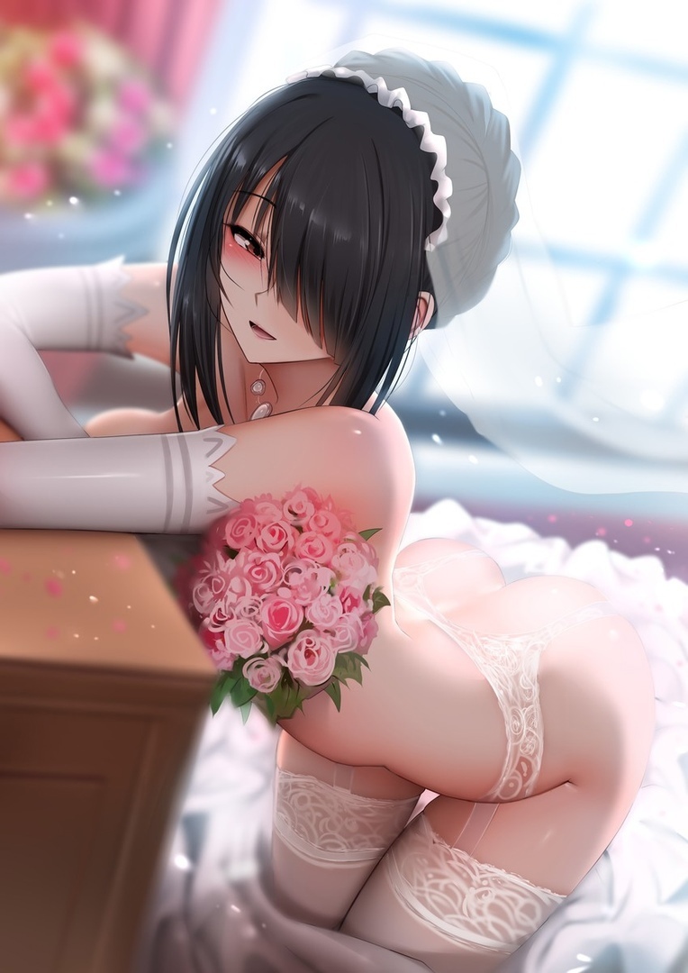 1girls arched_back black_hair blush date_a_live ginhaha lace lace_panties lace_stockings light_skin long_gloves medium_breasts medium_hair open_mouth rose rose_(flower) solo solo_female solo_focus stockings tagme tokisaki_kurumi white_gloves white_panties white_skin