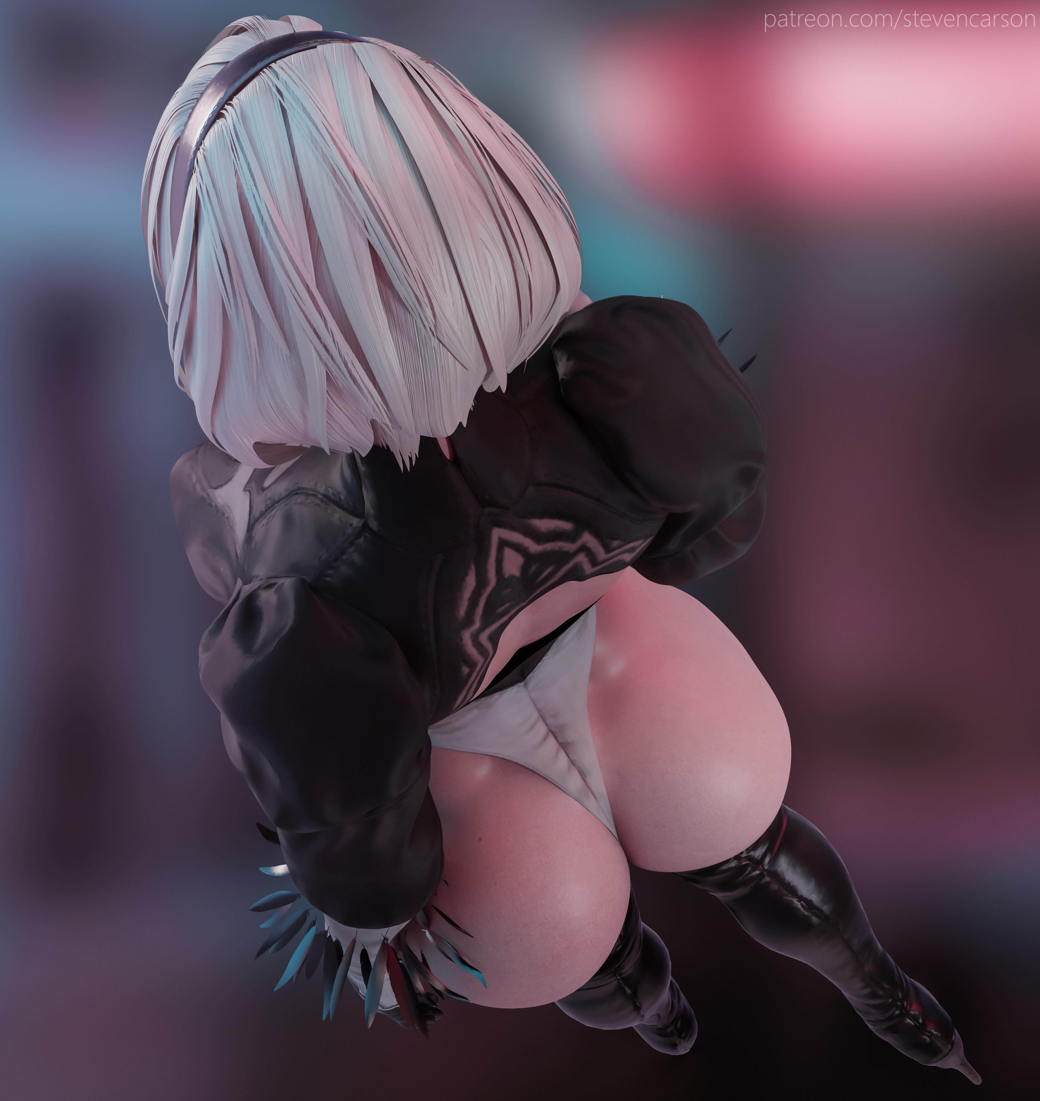1girls, 3d, absurdres, ass, female, female only, highres, nier, nier: automata, solo, stevencarson, yorha 2b