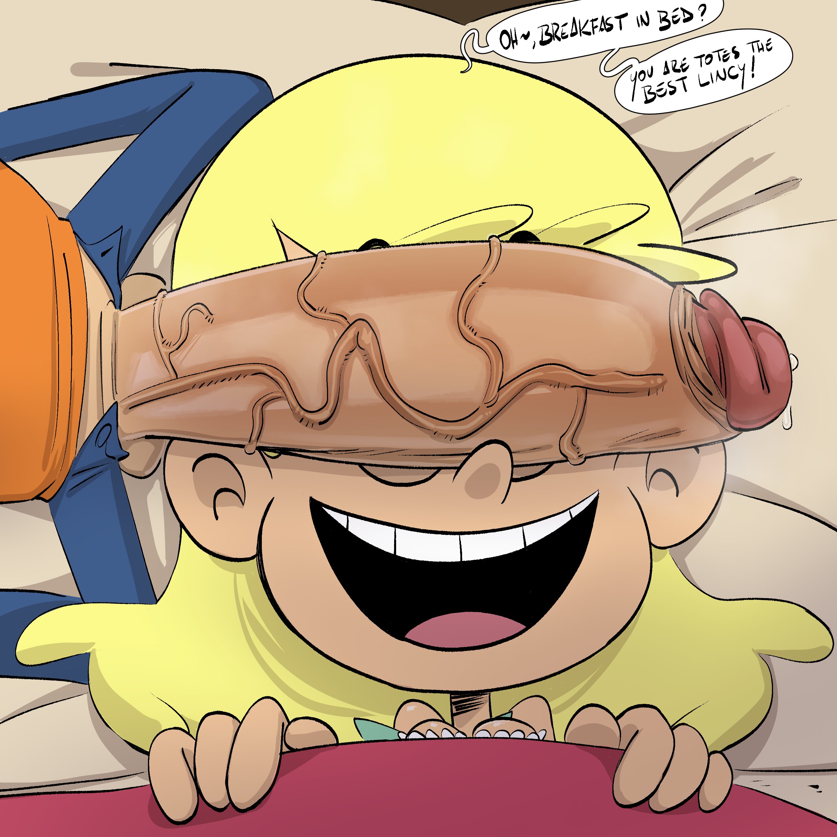1boy, 1girls, age difference, bed, before sex, big penis, blonde hair, brother, brother and sister, cant see the haters, clothing, english text, female, huge cock, human, incest, leni loud, light skin, light-skinned female, light-skinned male, lincoln loud, male, male/female, nickelodeon, older female, older female and younger male, pale skin, paramount pictures, partial male, penis, penis on face, penis out, pokachu (artist), siblings, sister, speech bubble, straight, the loud house, veiny penis, young, younger male