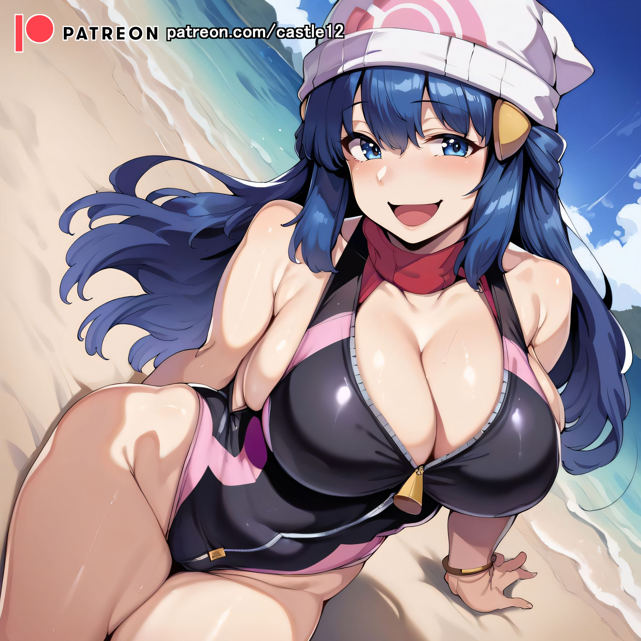 1girls, ai generated, alternate breast size, big breasts, breasts, busty, castle12, curvaceous, curvy, curvy body, curvy female, curvy figure, dawn (pokemon), female, huge breasts, large breasts, nipples, pokemon, sweat, sweating, sweaty, sweaty body, sweaty breasts, swimwear, thick thighs, thighs