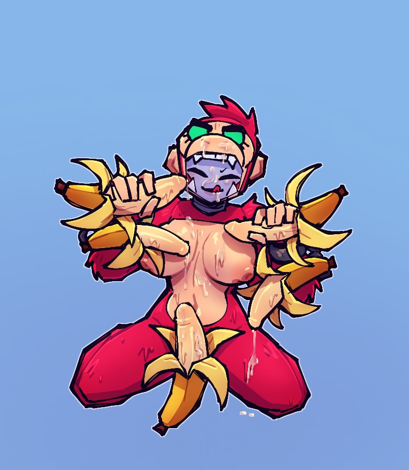 animal_costume animal_suit banana brawl_stars gay licking licking_cum licking_lips red_suit rule_63 supercell supercell_(company) surge_(brawl_stars) thony_690